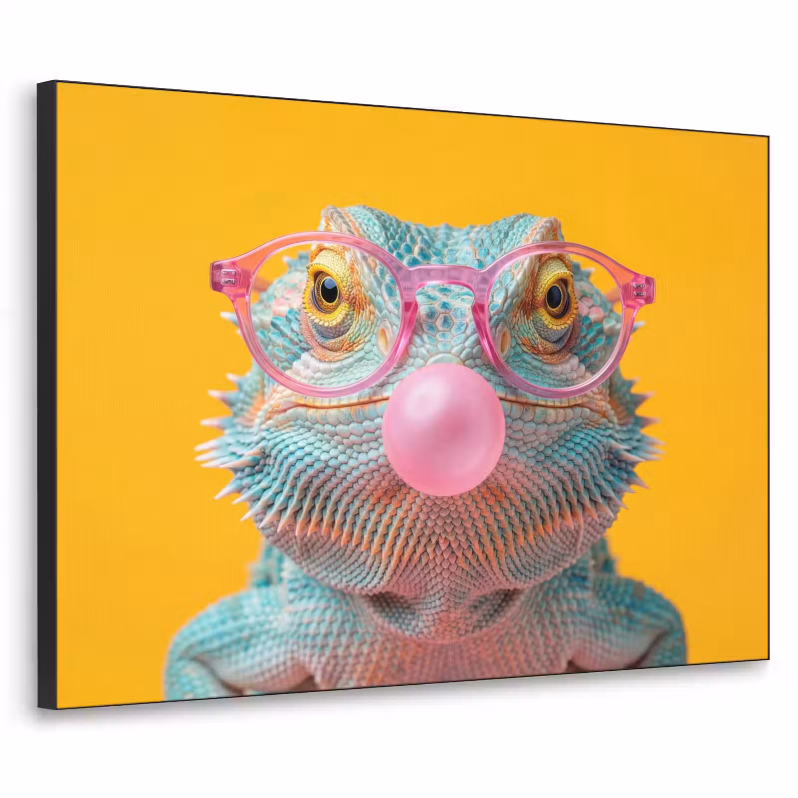 Art Frame - Chamäleon - Kaugummi - Farbenfroh - Kameleon - Kauwgom - Kleurrijk Textielframe zwart klein