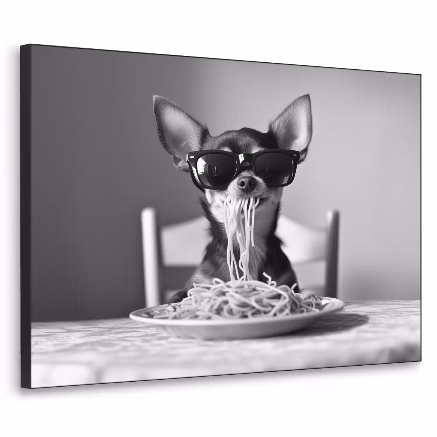 Chihuahua - Hond - Zonnebril - Humoristisch - Zwart - Wit - Spaghetti Textielframe - compleet frame klein -3d