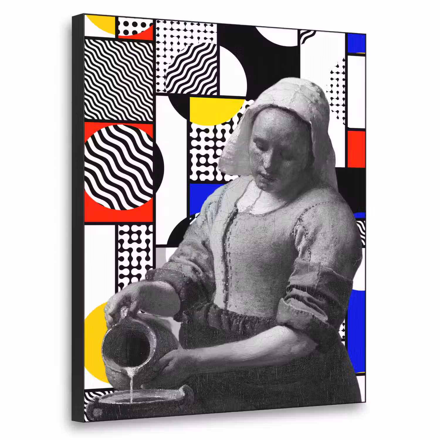Collage - Mondriaan - Melkmeisje Textielframe zwart klein -3d
