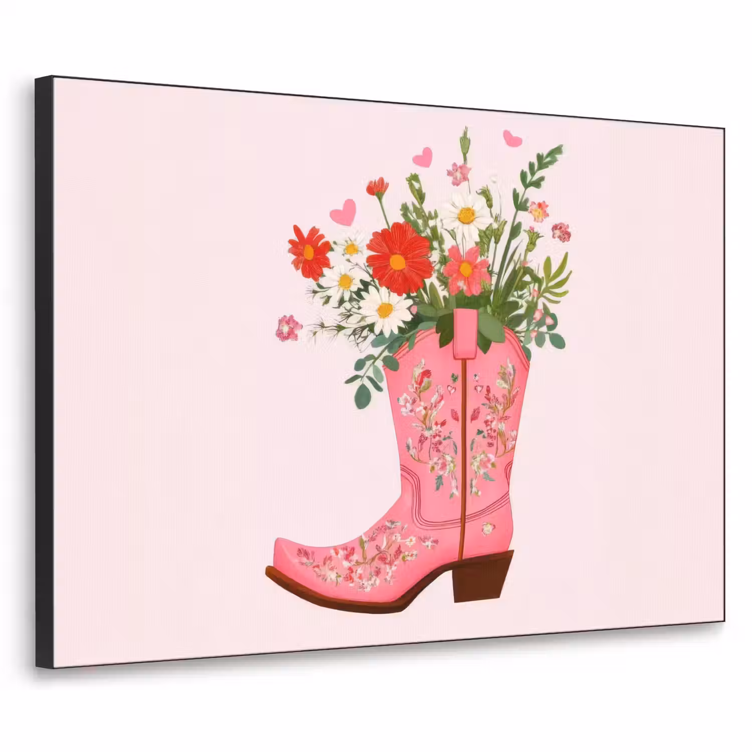 Cowboylaarzen - Roze - Boeket - Bloemen Textielframe - compleet frame klein -3d