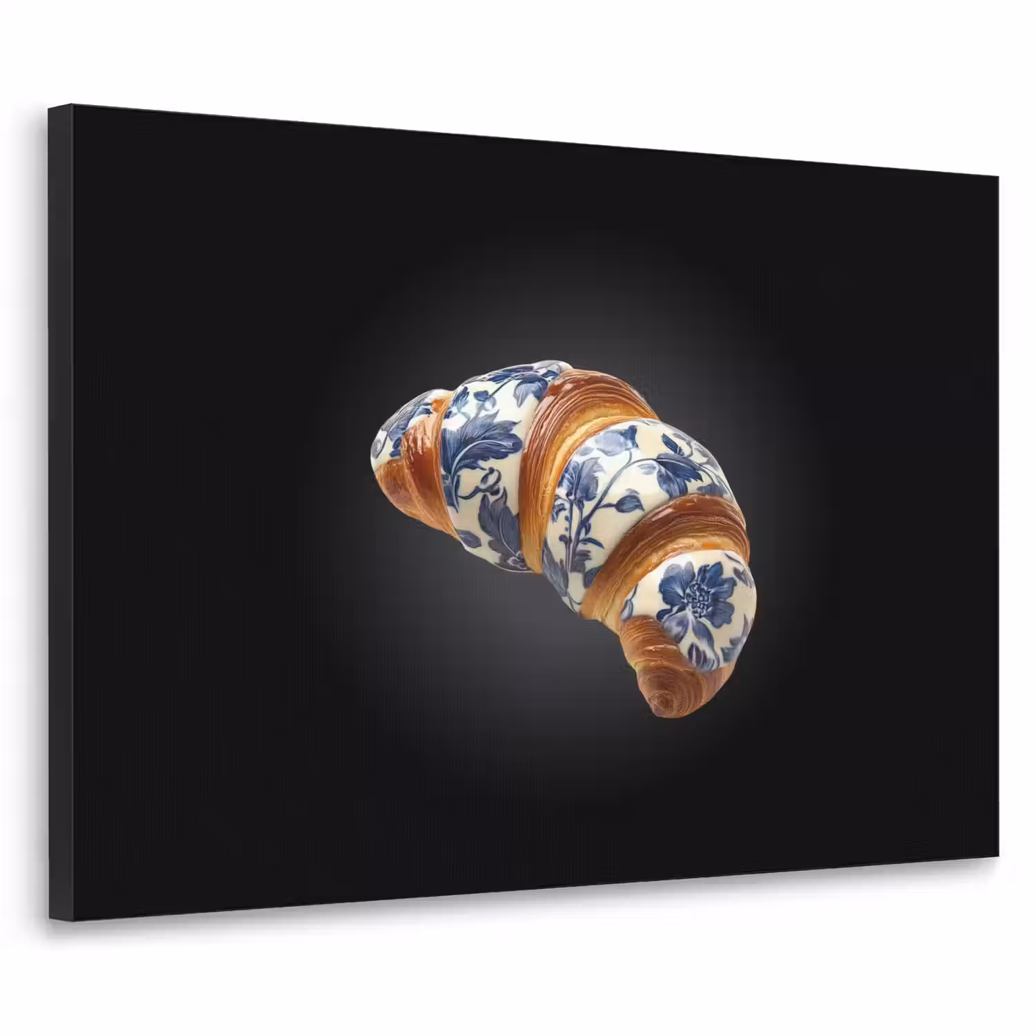 Croissant - Bloemenpatroon - Delftsblauw Textielframe - compleet frame klein -3d