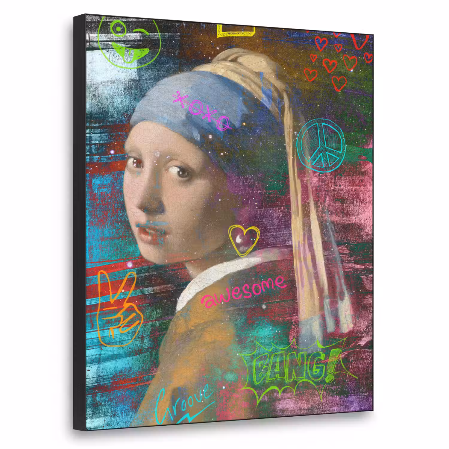 Meisje met de parel - Johannes Vermeer - Neon Textielframe zwart klein -3d