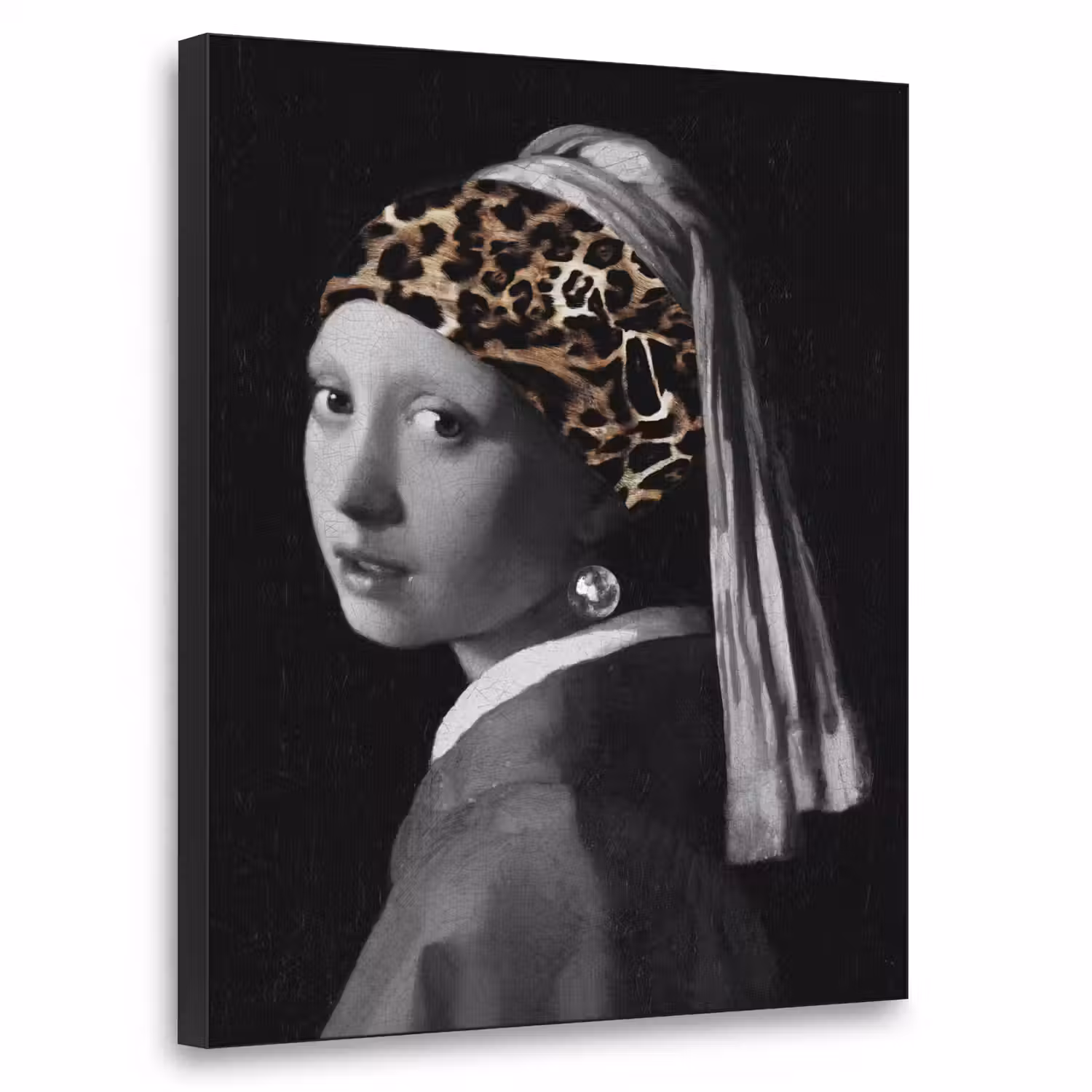 Het meisje met de parel - Johannes Vermeer - Panterprint Textielframe zwart klein -3d