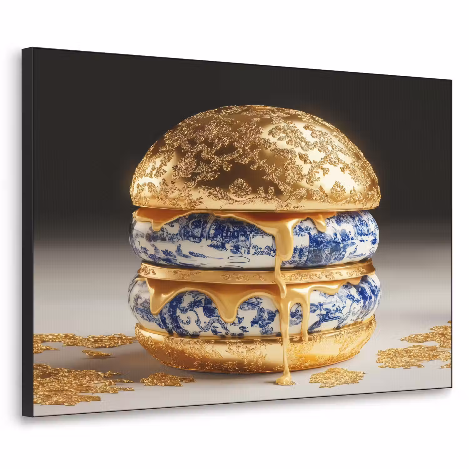 Delftsblauw - Goud - Burger Textielframe - compleet frame klein -3d