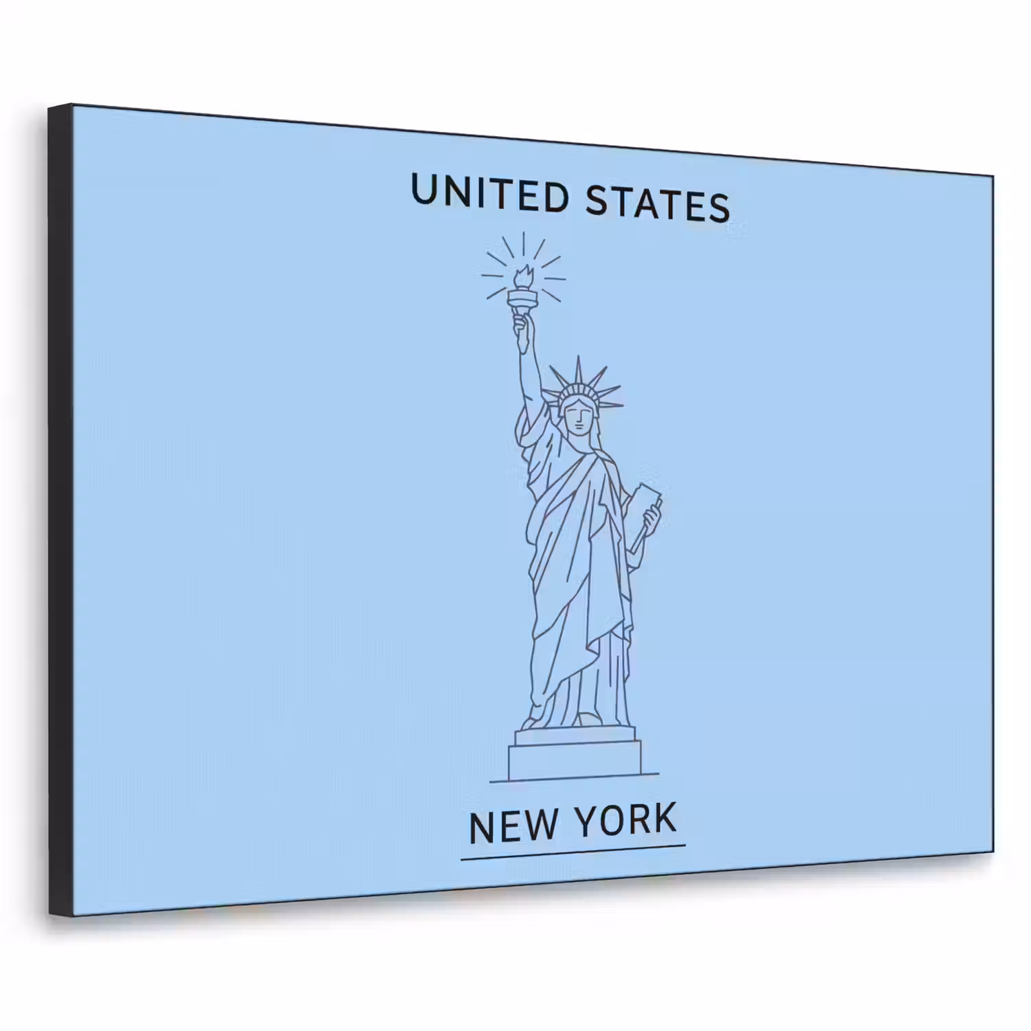 Monument - Vrijheidsbeeld - New York - Minimalistisch - Blauw Textielframe zwart klein -3d