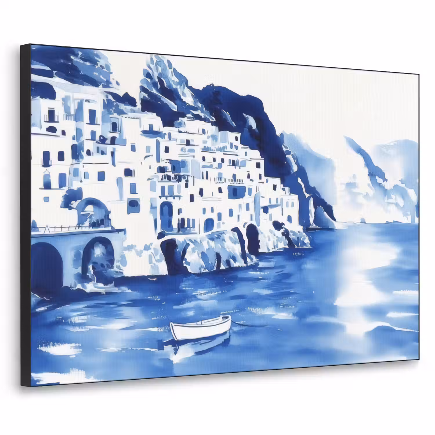 Dorp - Rotswand - Roeiboot - Water Textielframe - compleet frame klein -3d