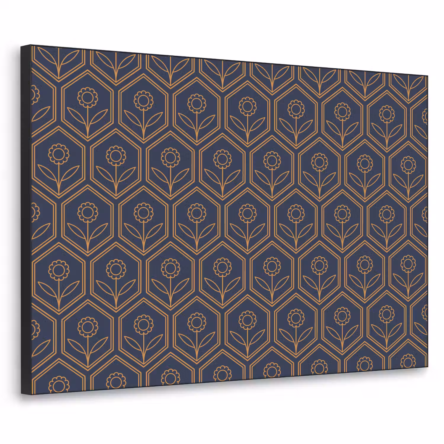 Donkerblauw - Patroon - Bloem - Symmetrisch Textielframe - compleet frame klein 947 -3d