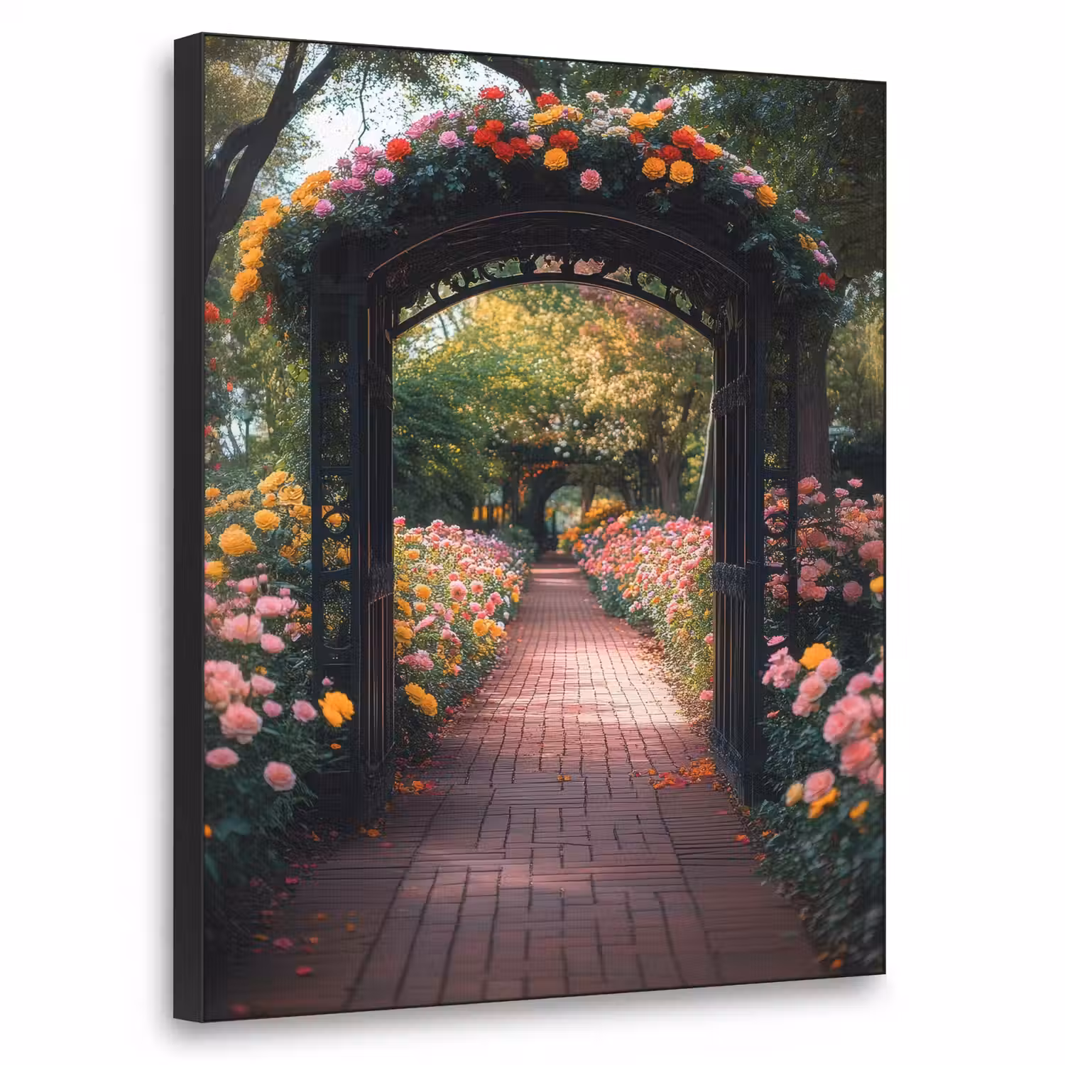 Doorkijk - Bloemen - Pad - Natuur - Kleurrijk Textielframe - compleet frame klein -3d