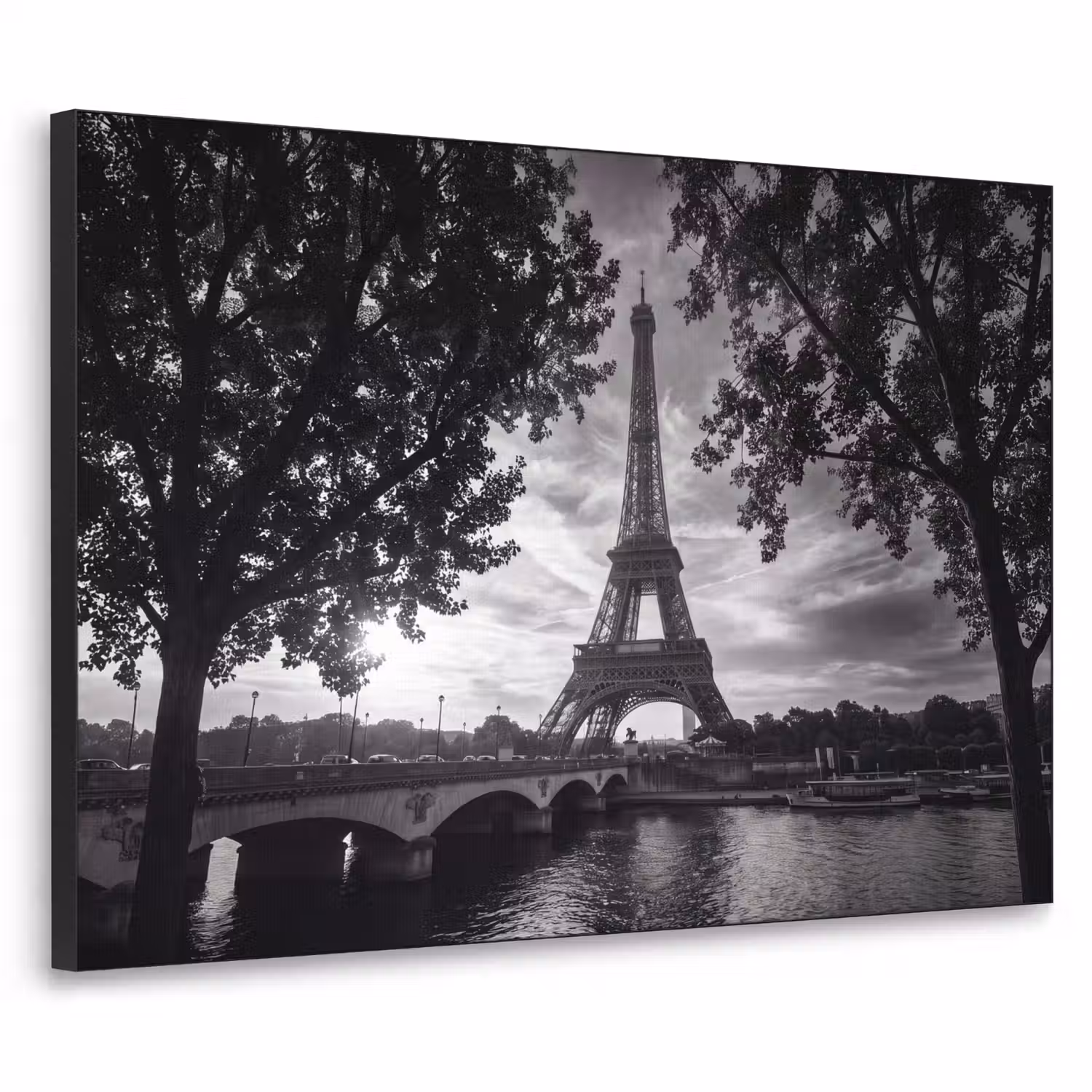 Eiffeltoren - Parijs - Rivier - Architectuur - Zwart-wit Textielframe zwart klein -3d