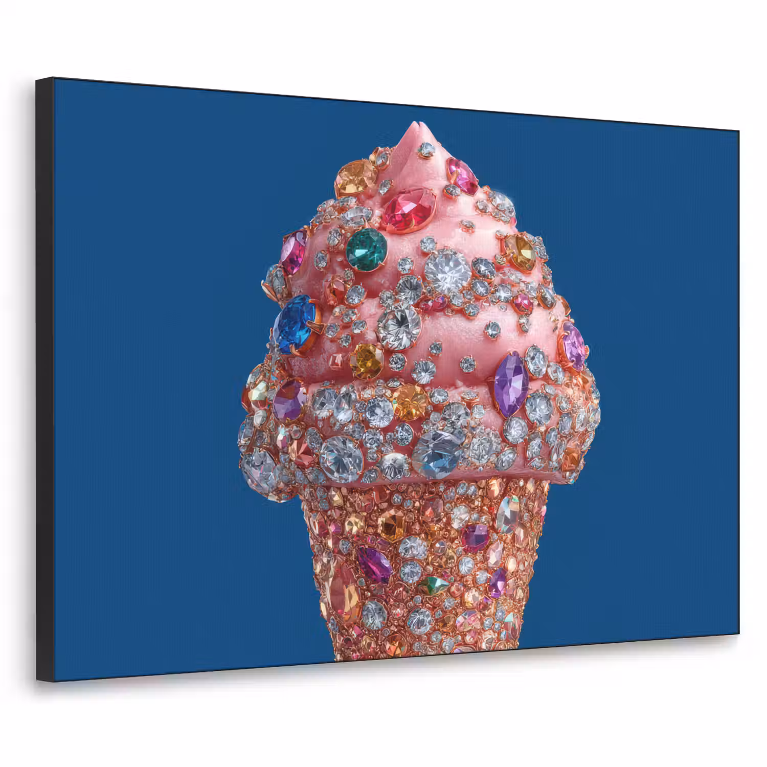 Ijsje - Hoorntje - Steentjes - Blauw Textielframe - compleet frame klein -3d