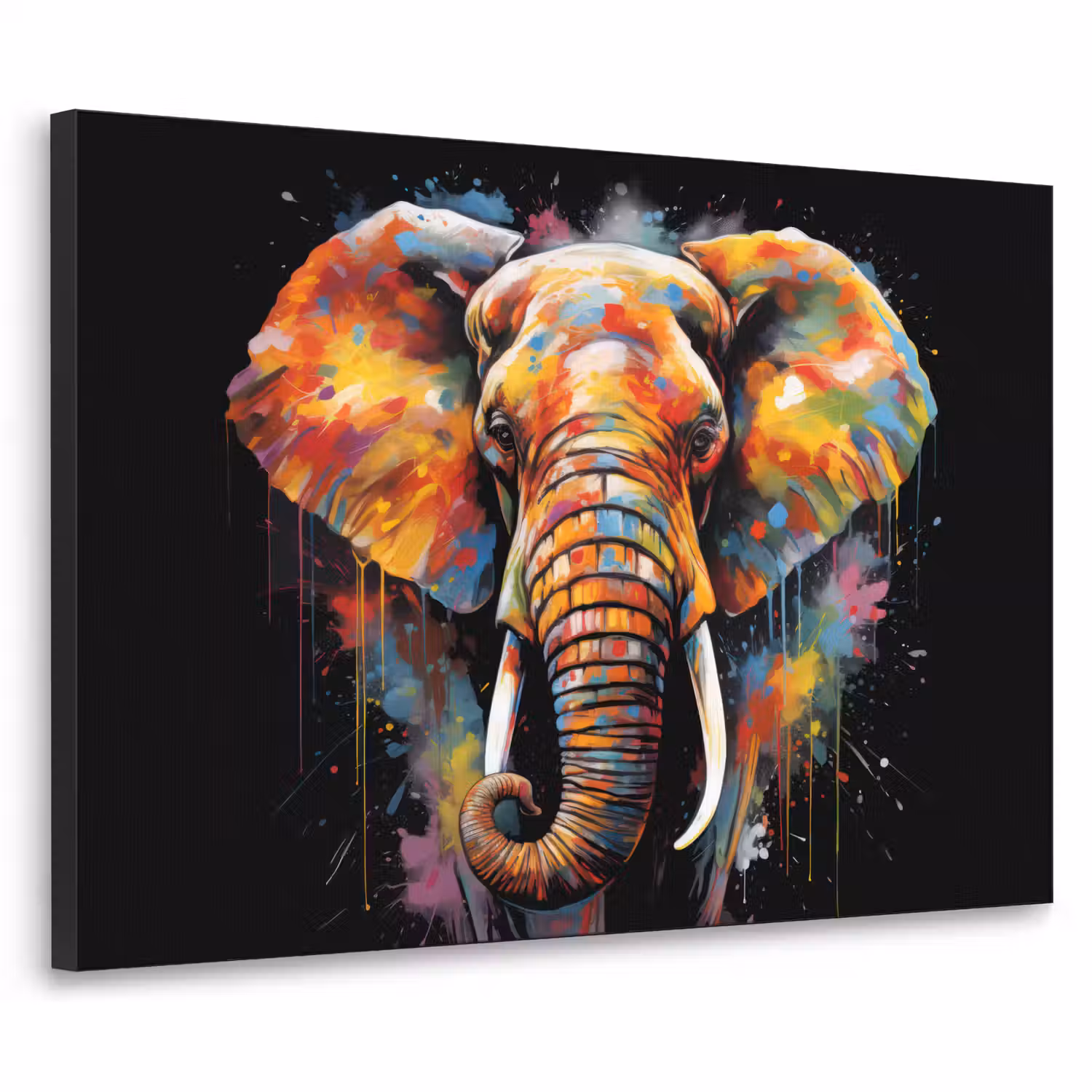 Olifant - Graffiti - Zwart - Dieren - Kleuren Textielframe zwart klein -3d
