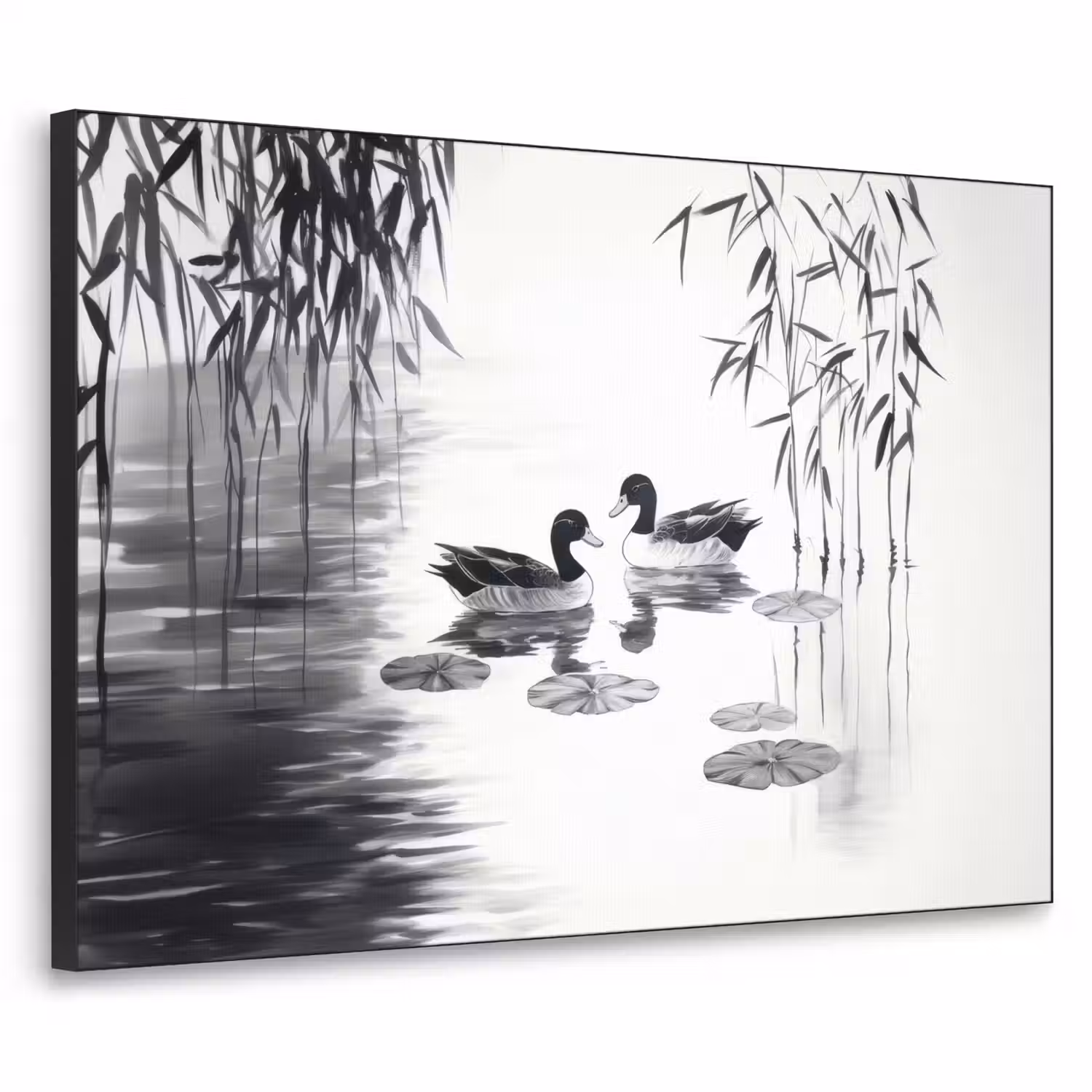 Eenden - Waterlelies - Riet - Zwart Textielframe - compleet frame klein -3d