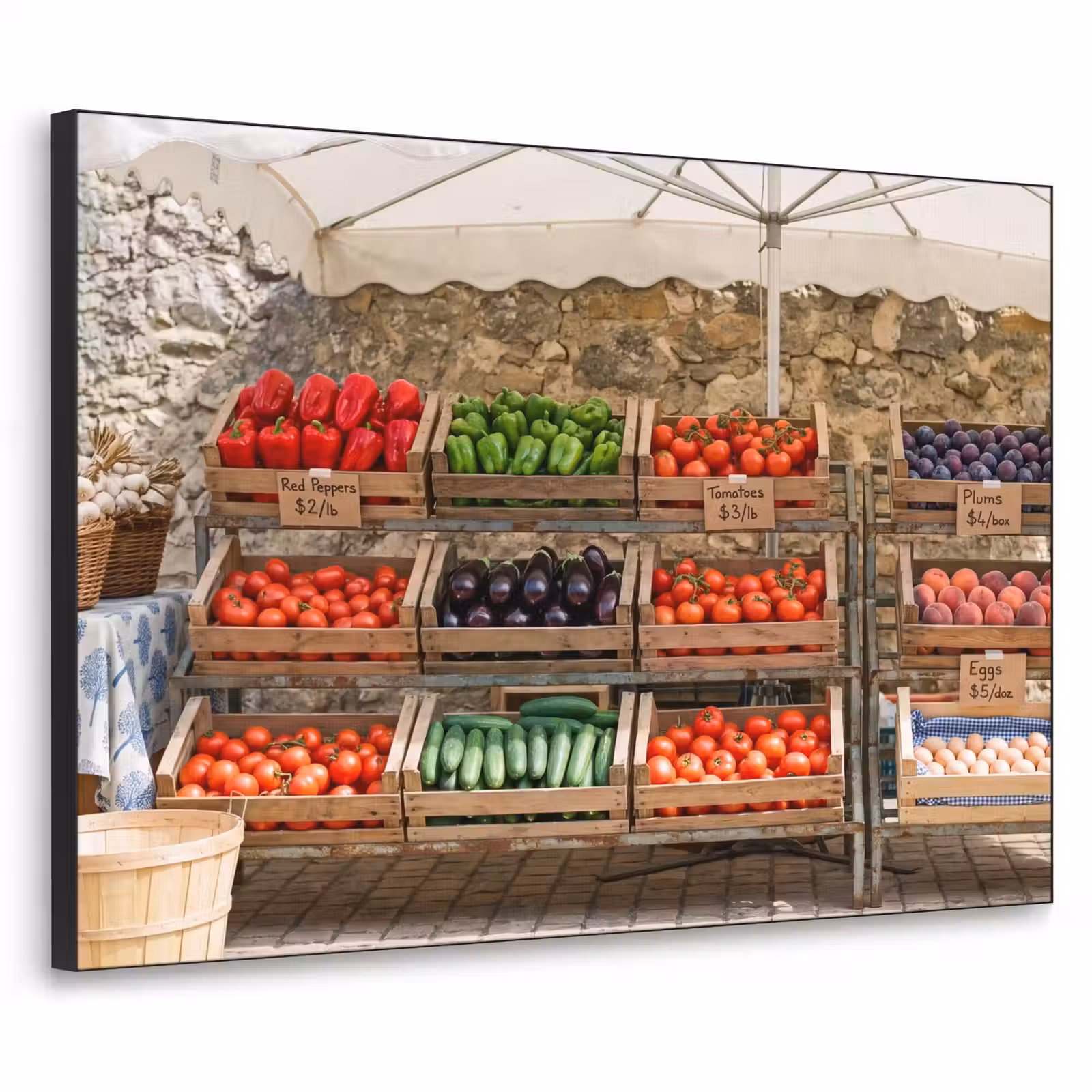 Art Frame - Essen – Markt – Frisch - Eten - Markt - Vers Textielframe zwart klein