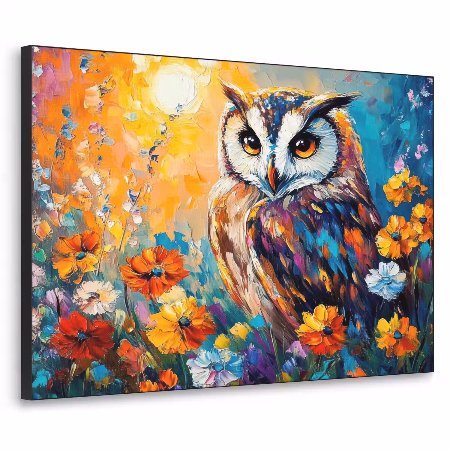 Uil - Bloemen - Kunst - Zonsondergang Textielframe - compleet frame klein -3d