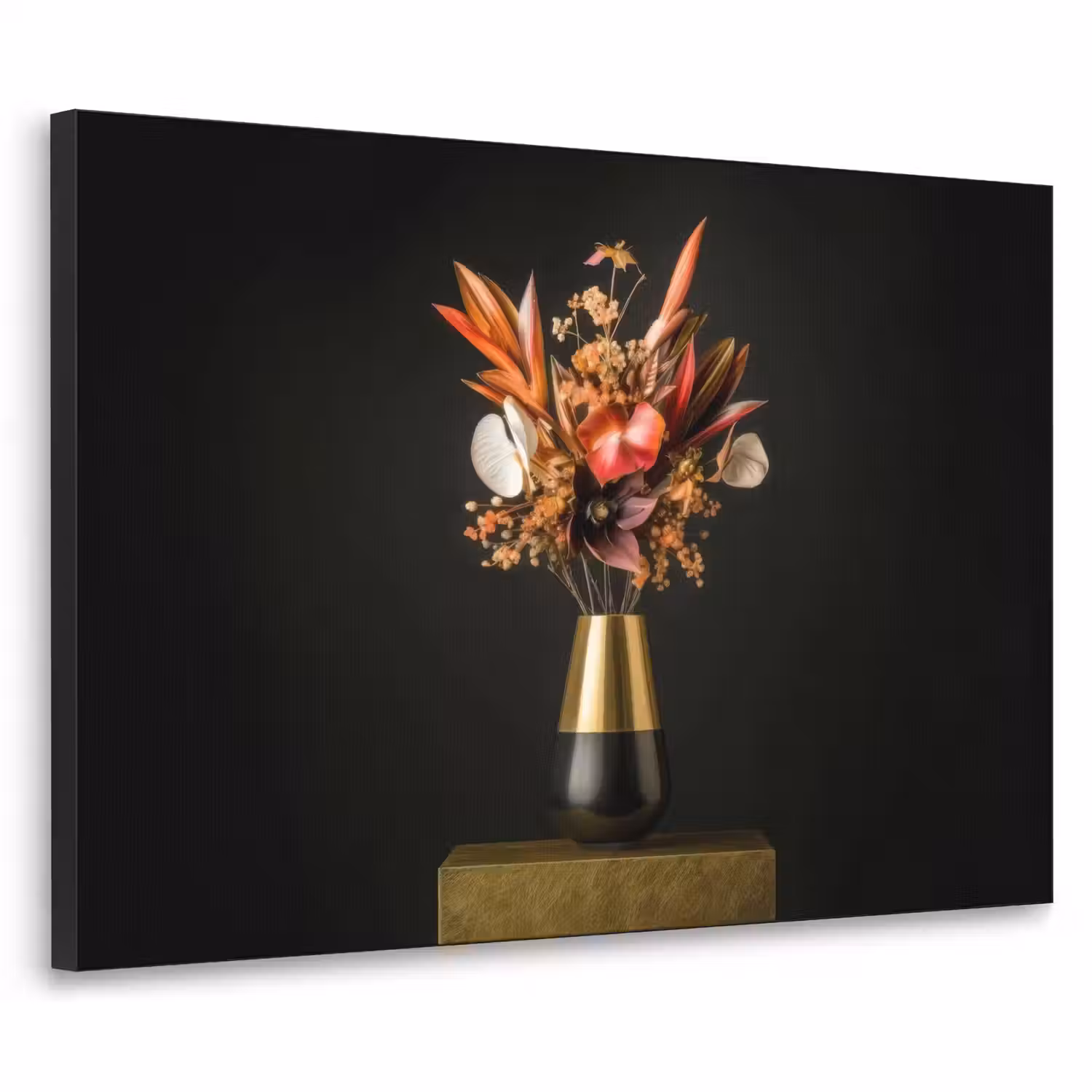 Exotisch - Boeket - Vaas - Goud Textielframe - compleet frame klein -3d
