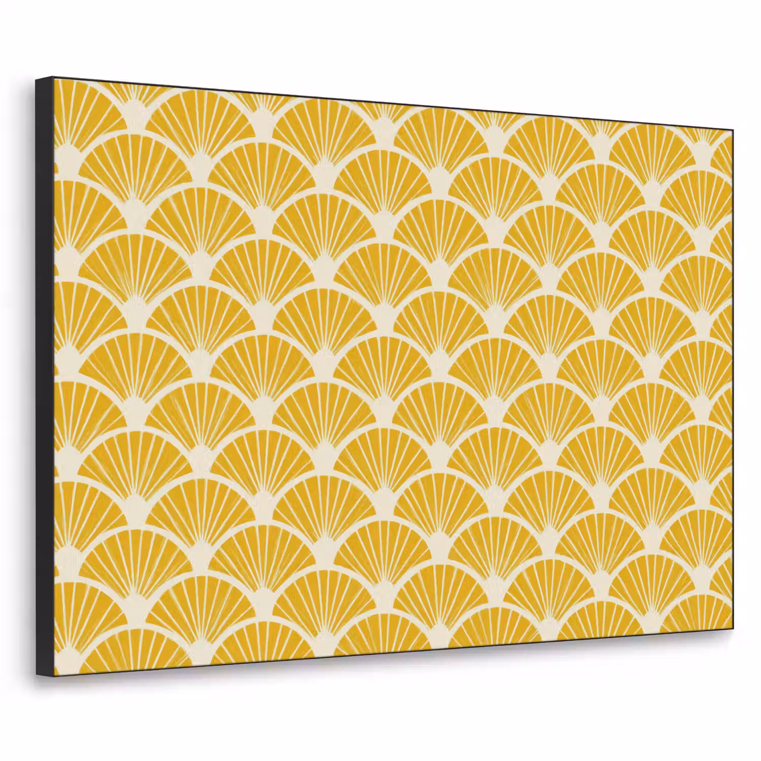 Waaiers - Art Deco - Retro - Okergeel Textielframe zwart klein 947 -3d