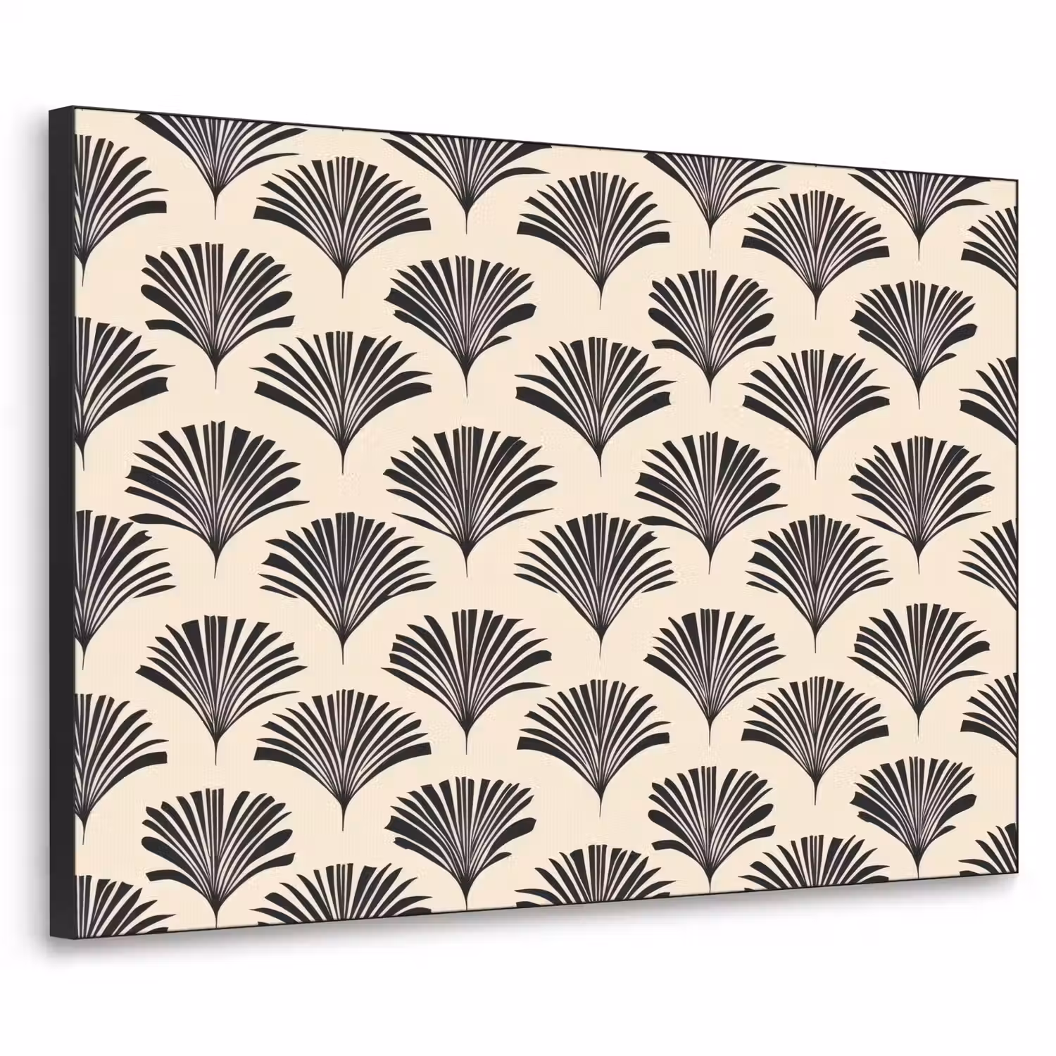 Waaiers - Botanisch - Zwart - Beige Textielframe zwart klein 947 -3d