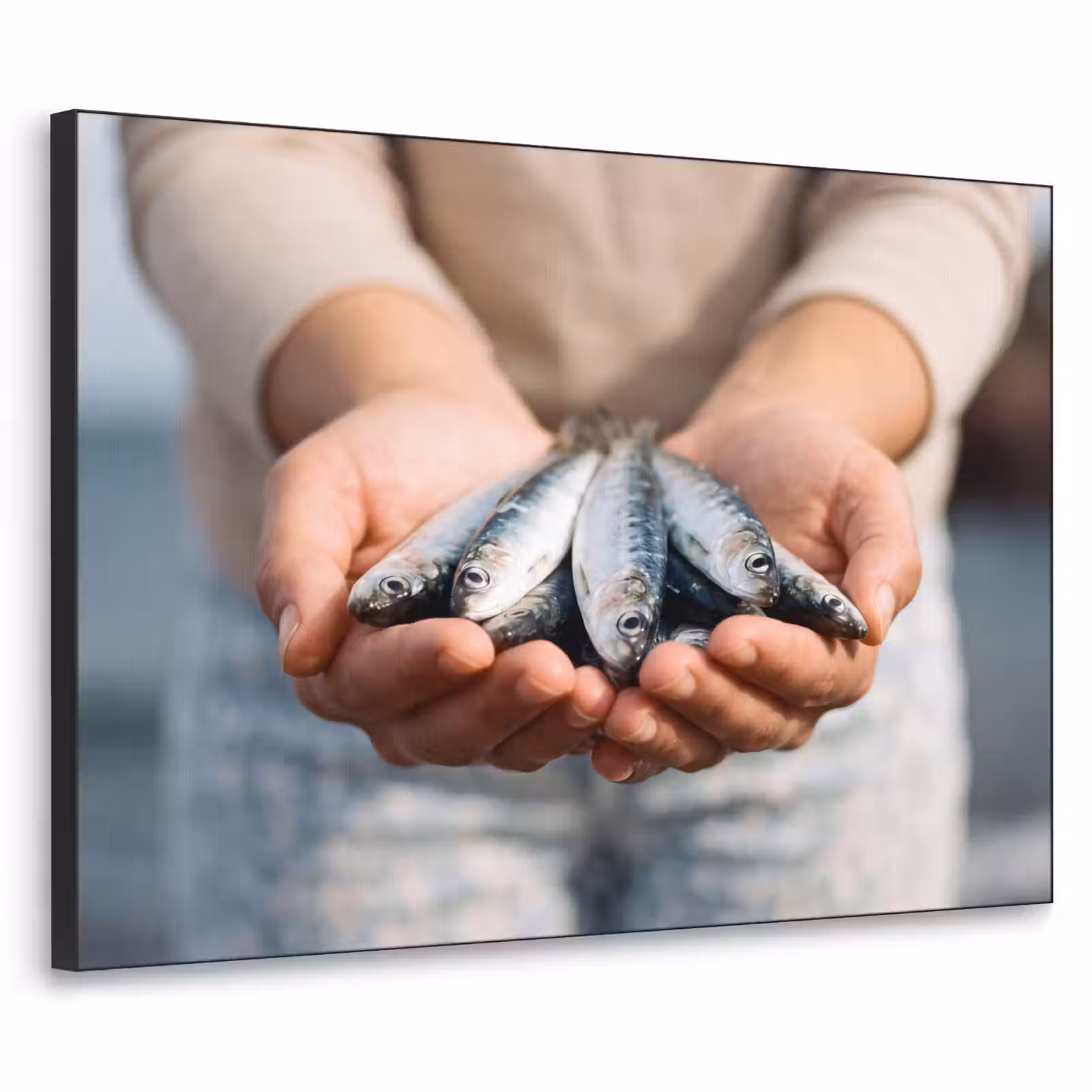 Art Frame - Fisch – Hände – Natur - Vis - Handen - Natuur Textielframe zwart klein