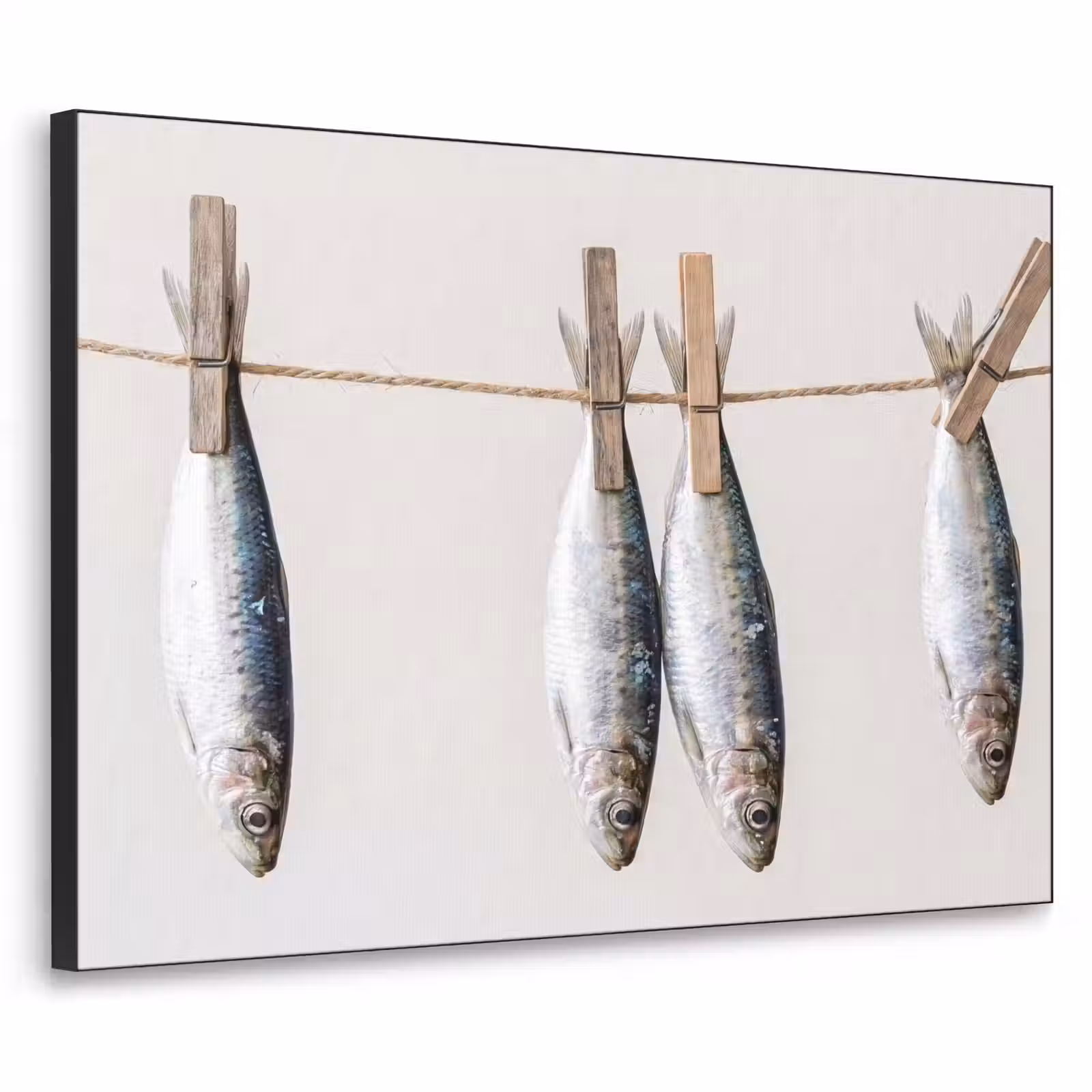 Art Frame - Fisch – Hängend – Essen - Vis - Hangend - Eten Textielframe zwart klein