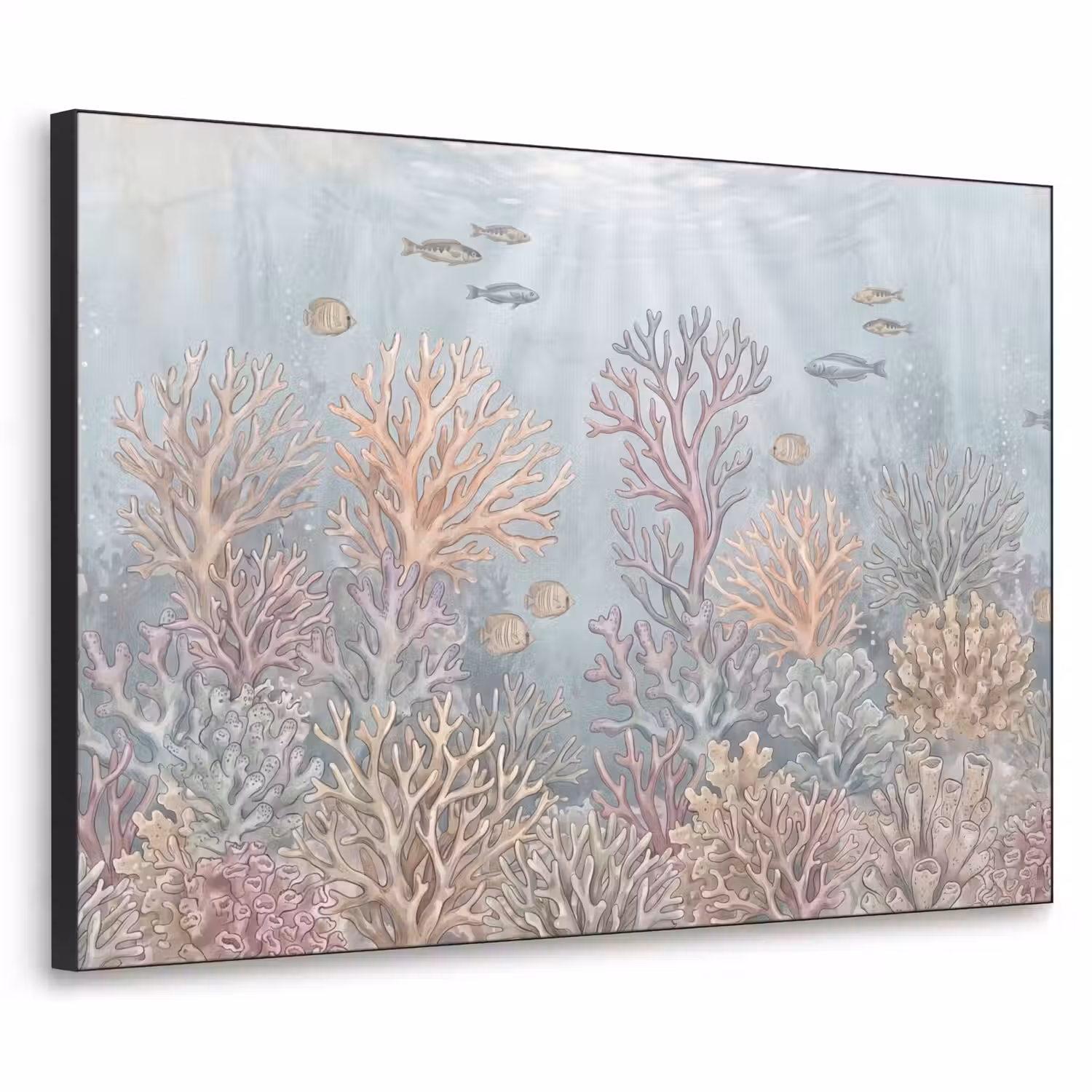 Vis - Koraal - Oceaan - Illustratie - Onderwater Textielframe zwart klein -3d