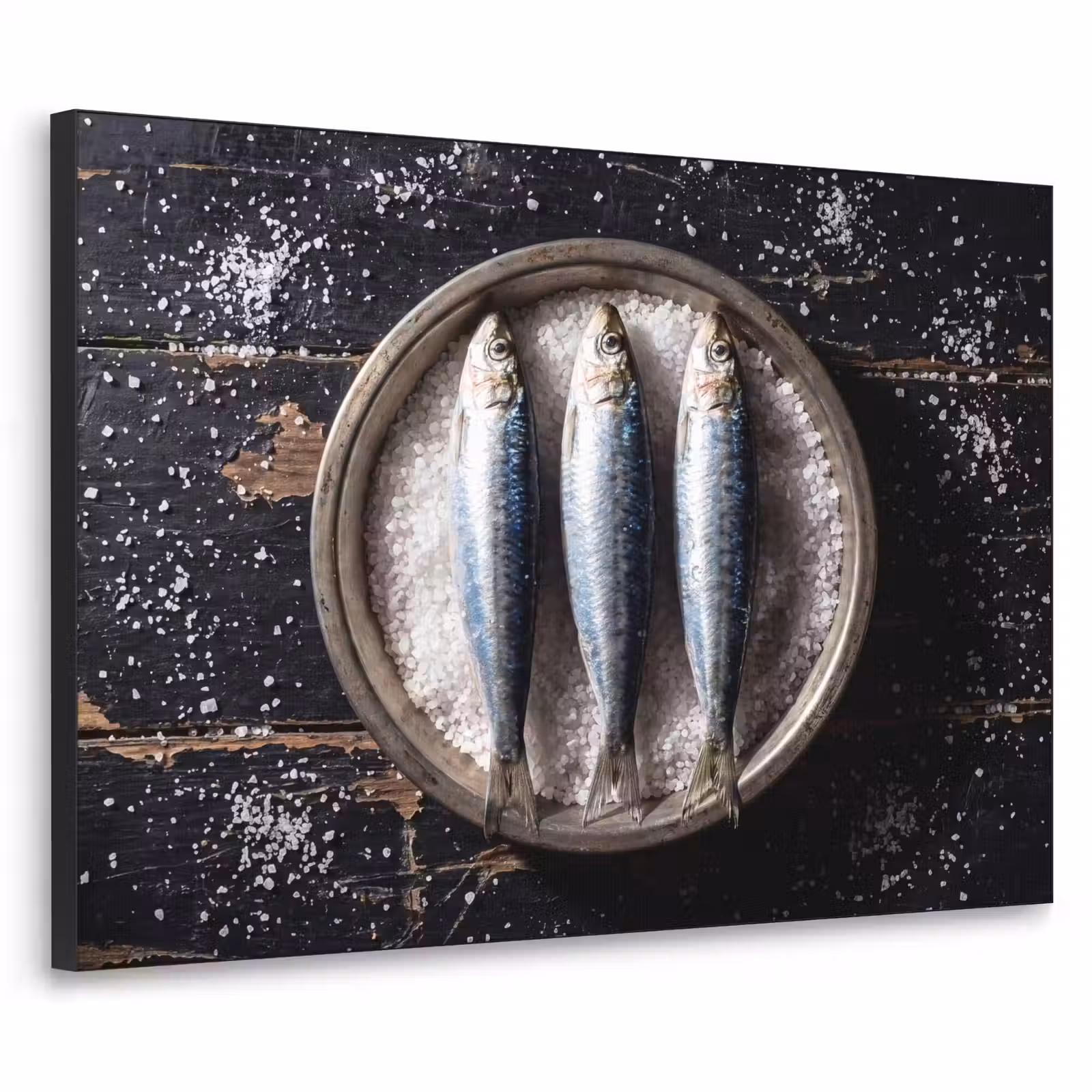 Art Frame - Fisch – Salz – Essen - Vis - Zout - Eten Textielframe zwart klein