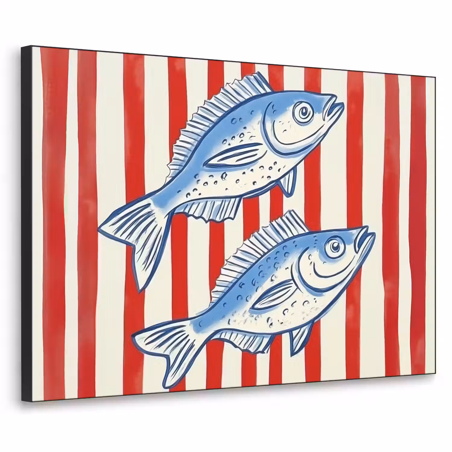 Vissen - Verticale strepen - Blauw - Rood Textielframe - compleet frame klein -3d