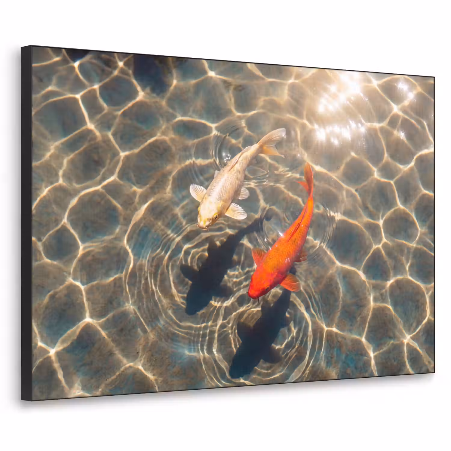 Vis - Water - Dieren - Oranje - Goud Textielframe zwart klein -3d