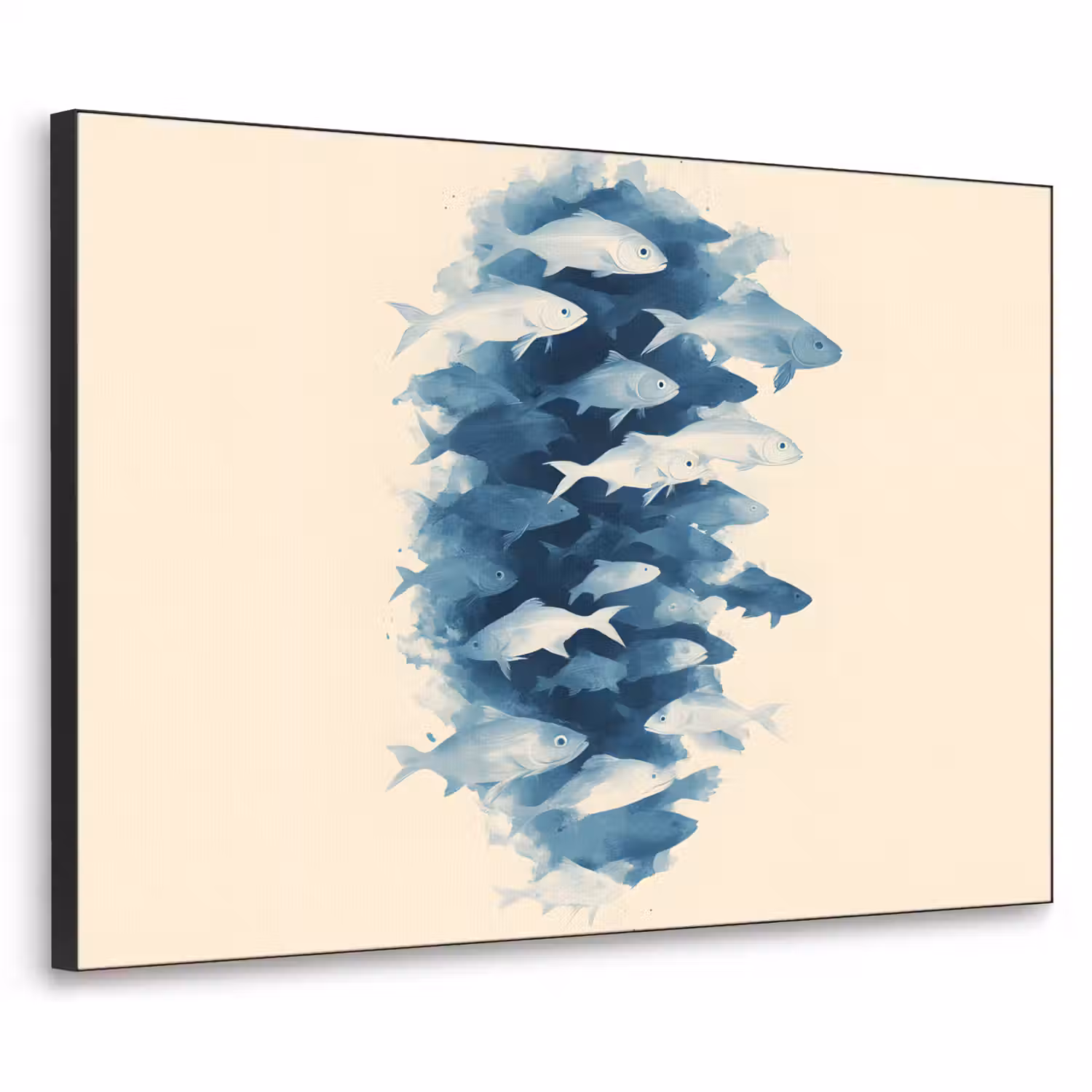 Vissen - Minimalistisch - Blauw Textielframe - compleet frame klein -3d
