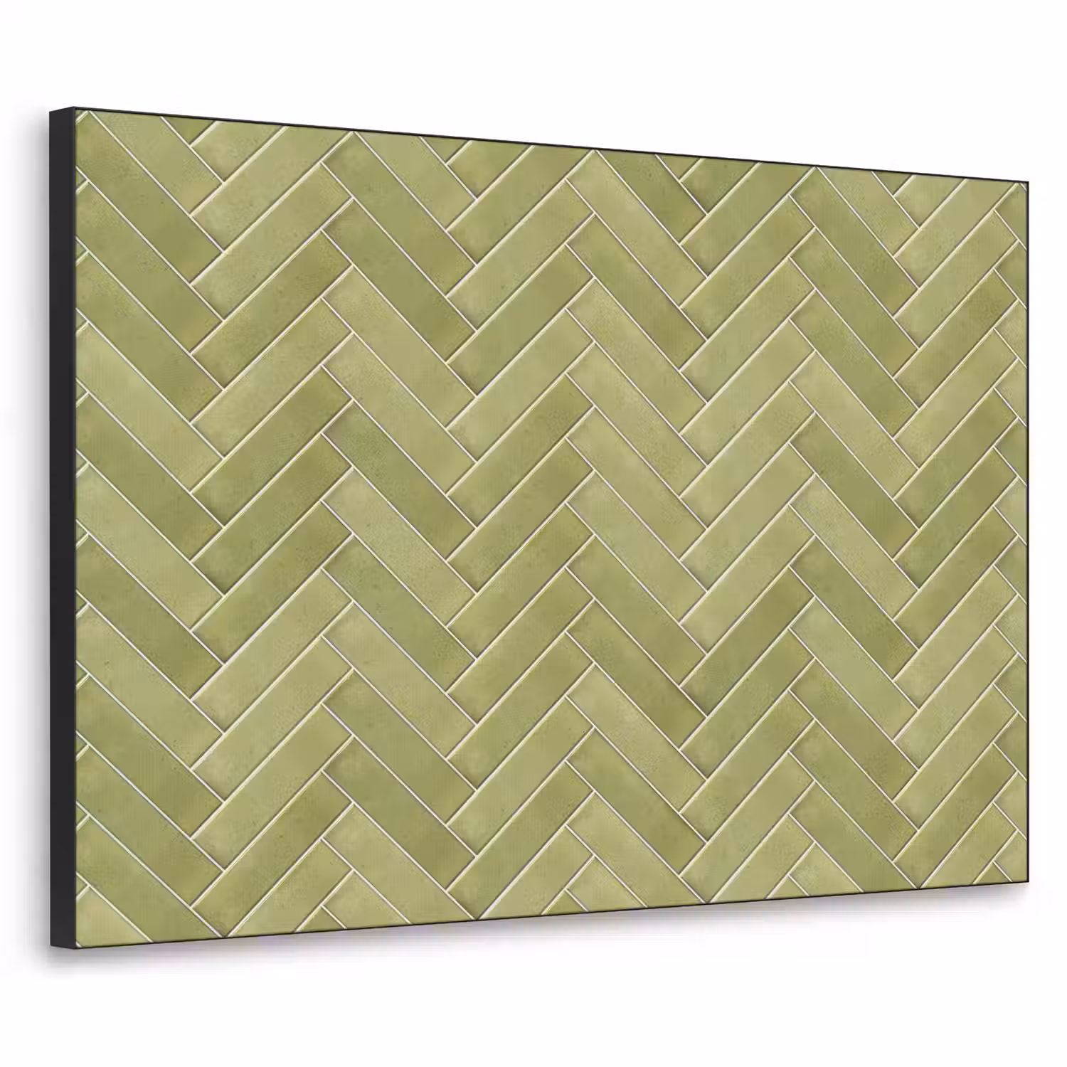 Visgraat - Wandtegel - Olijfgroen Textielframe zwart klein 947 -3d