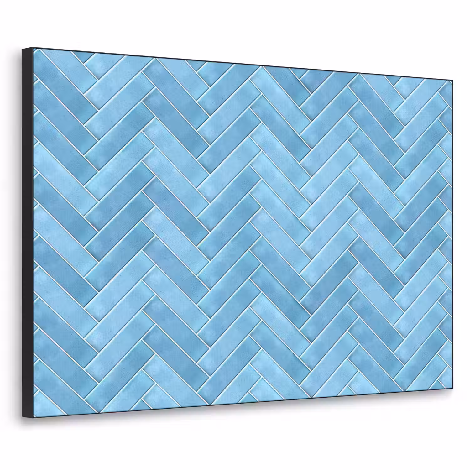 Visgraat - Wandtegel - Lichtblauw Textielframe zwart klein 947 -3d