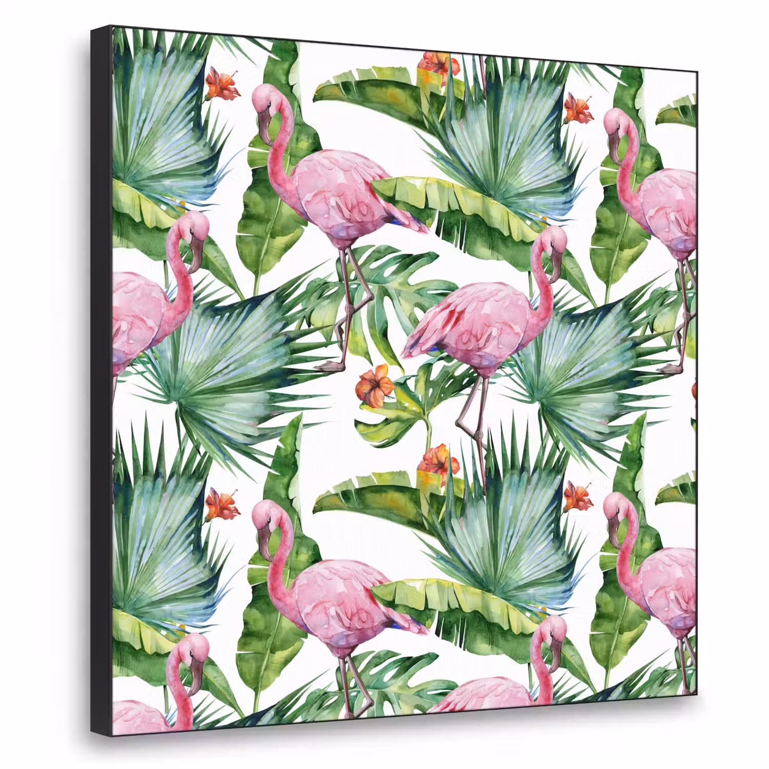 Flamingo - Bladeren - Tropisch Textielframe zwart klein -3d