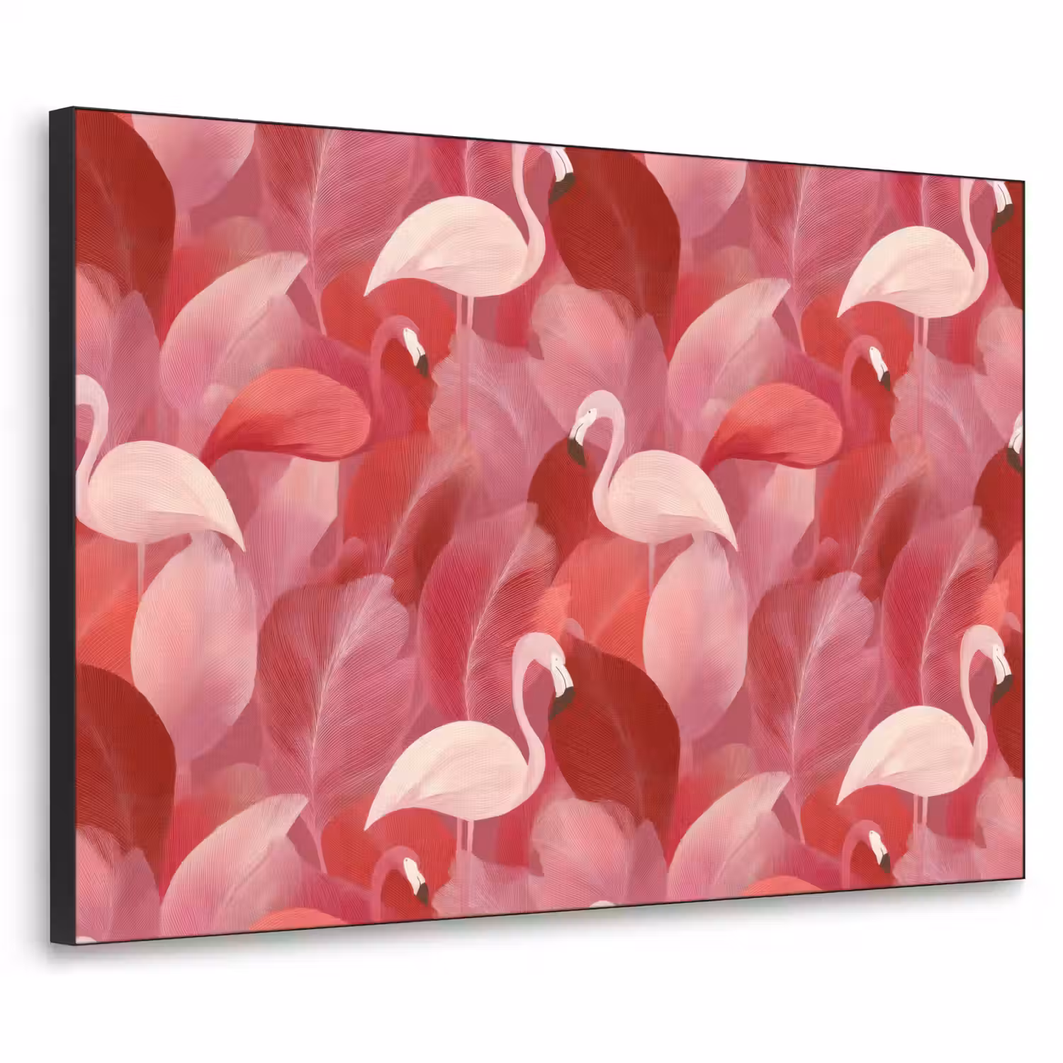 Flamingo - Botanisch - Elegant - Roze - Rood Textielframe zwart klein 947 -3d