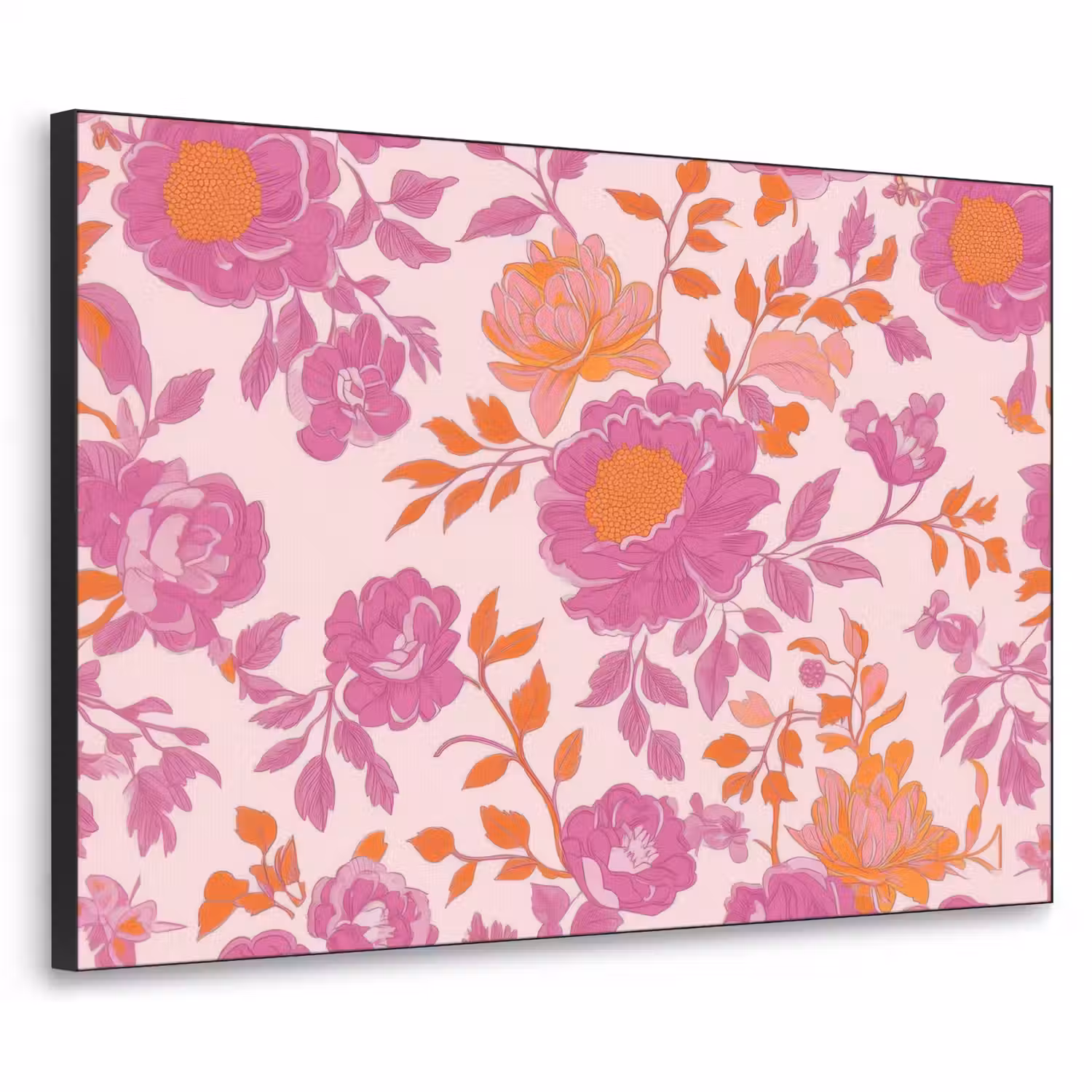 Bloemenpatroon - Roze - Oranje - Bloemen Textielframe - compleet frame klein -3d