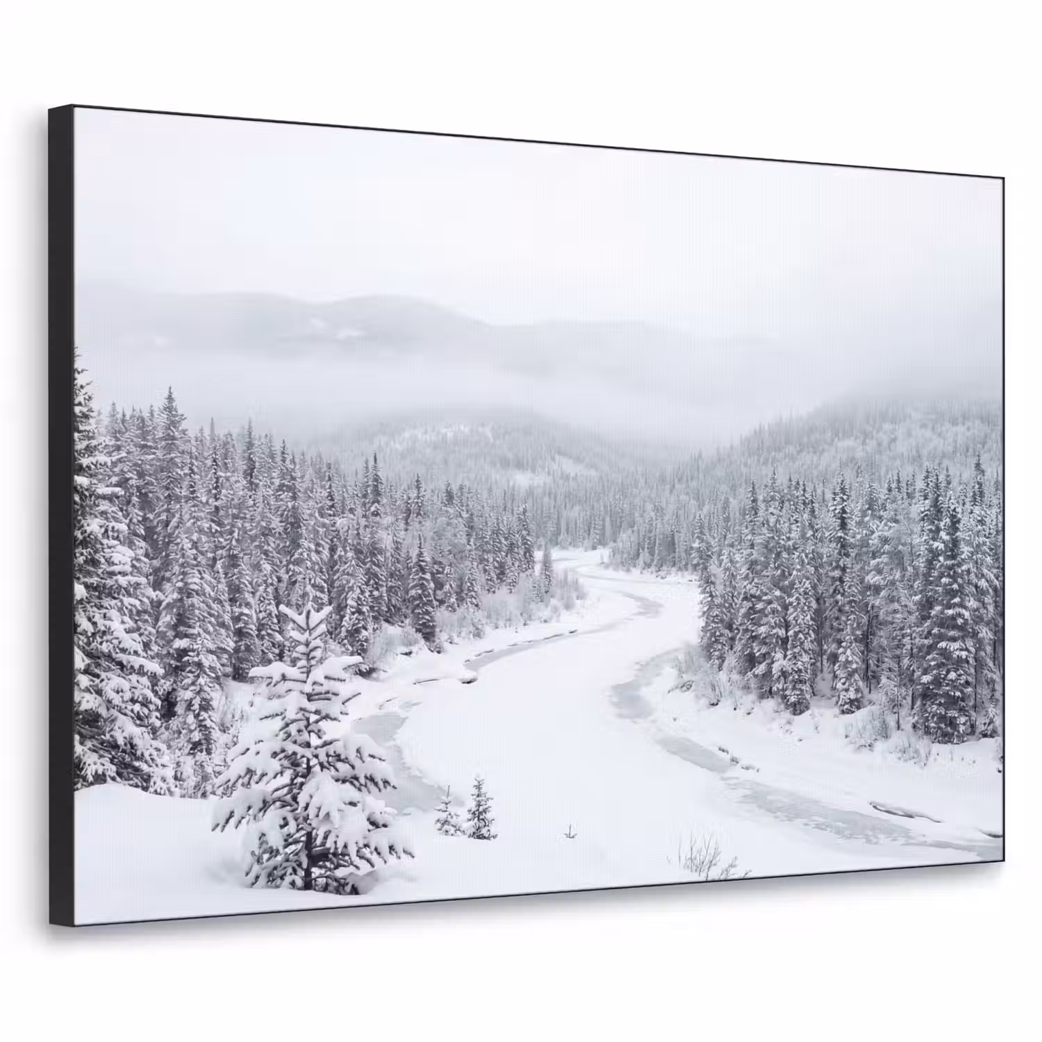 Rivier - Bevroren - Landschap - Winter Textielframe zwart klein -3d