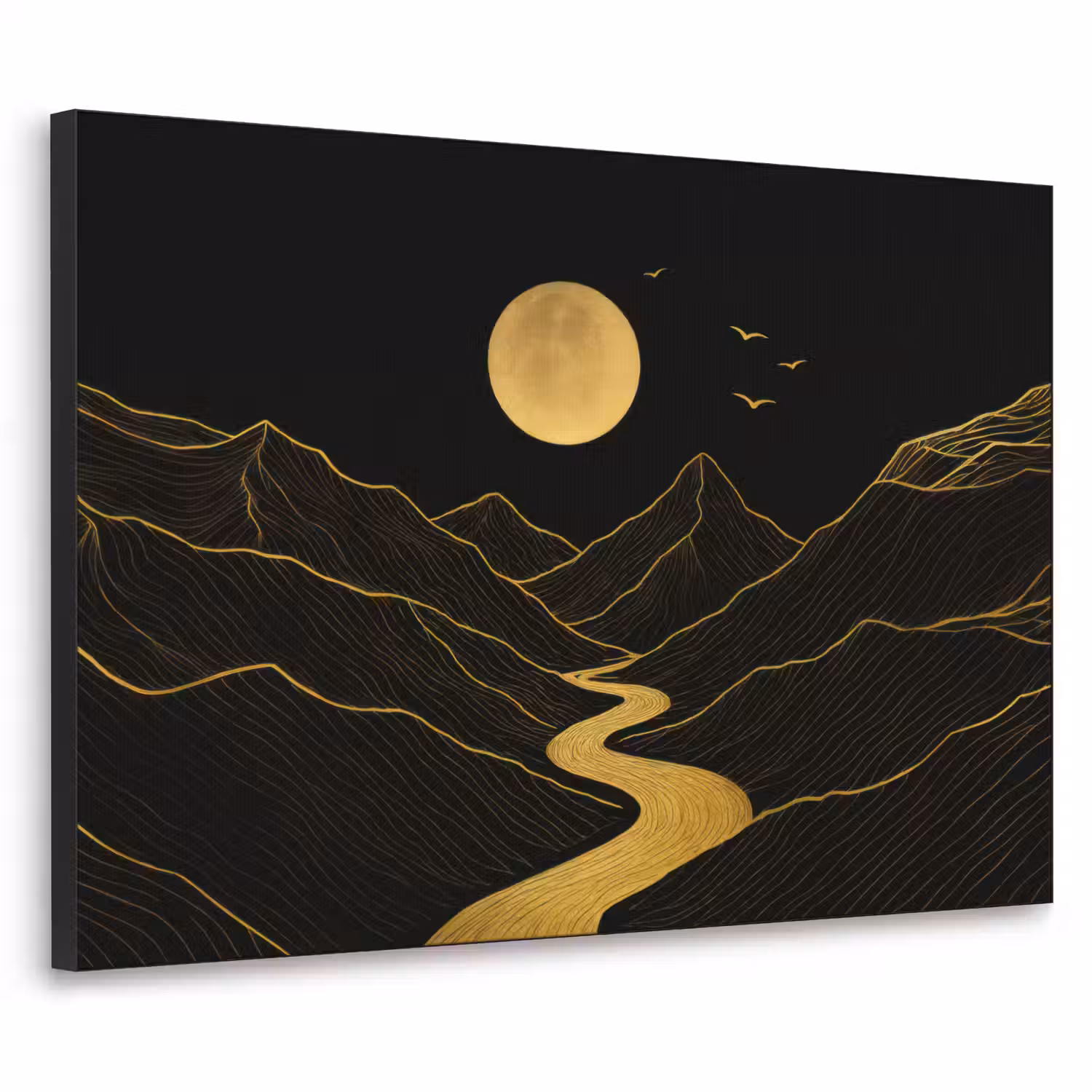 Rivier - Goud - Maan - Vogels Textielframe - compleet frame klein -3d