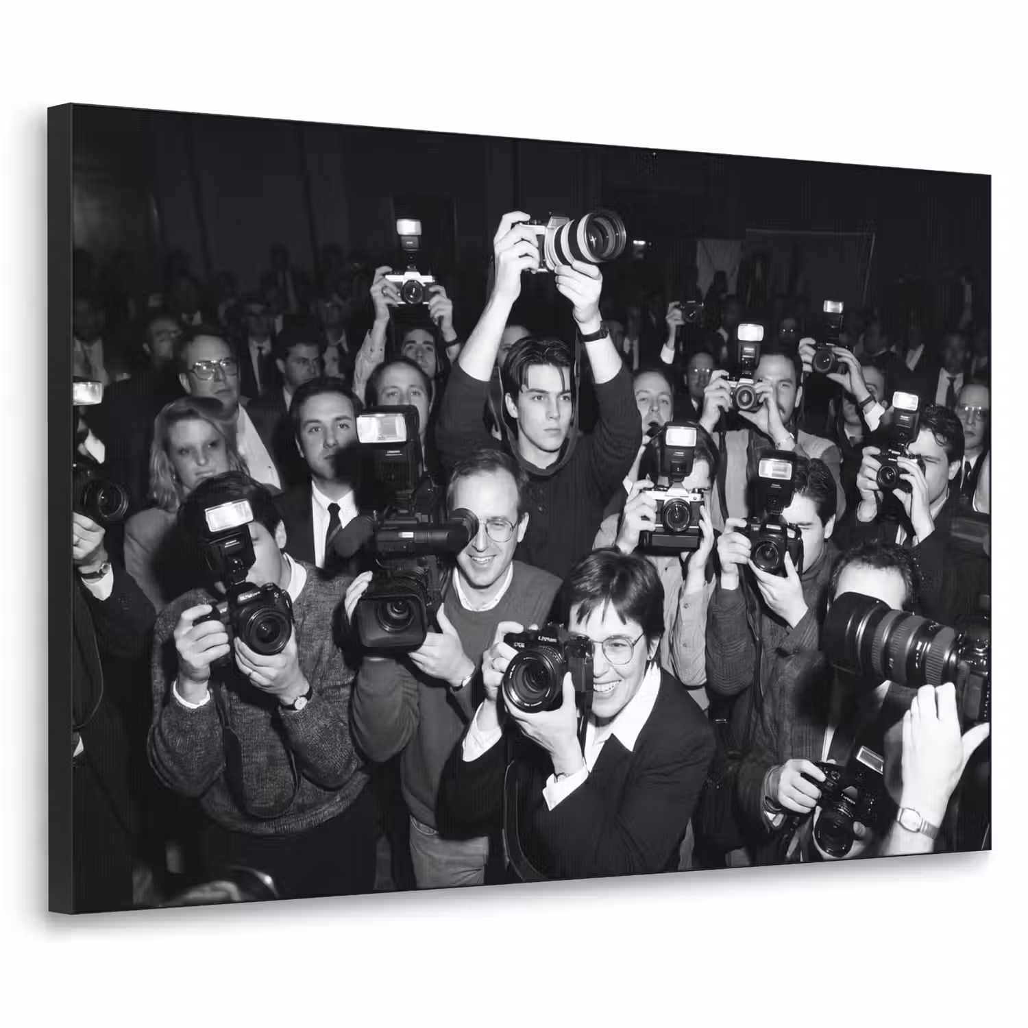 Fotografen - Menigte - Flitsers - Journalistiek Textielframe zwart klein -3d