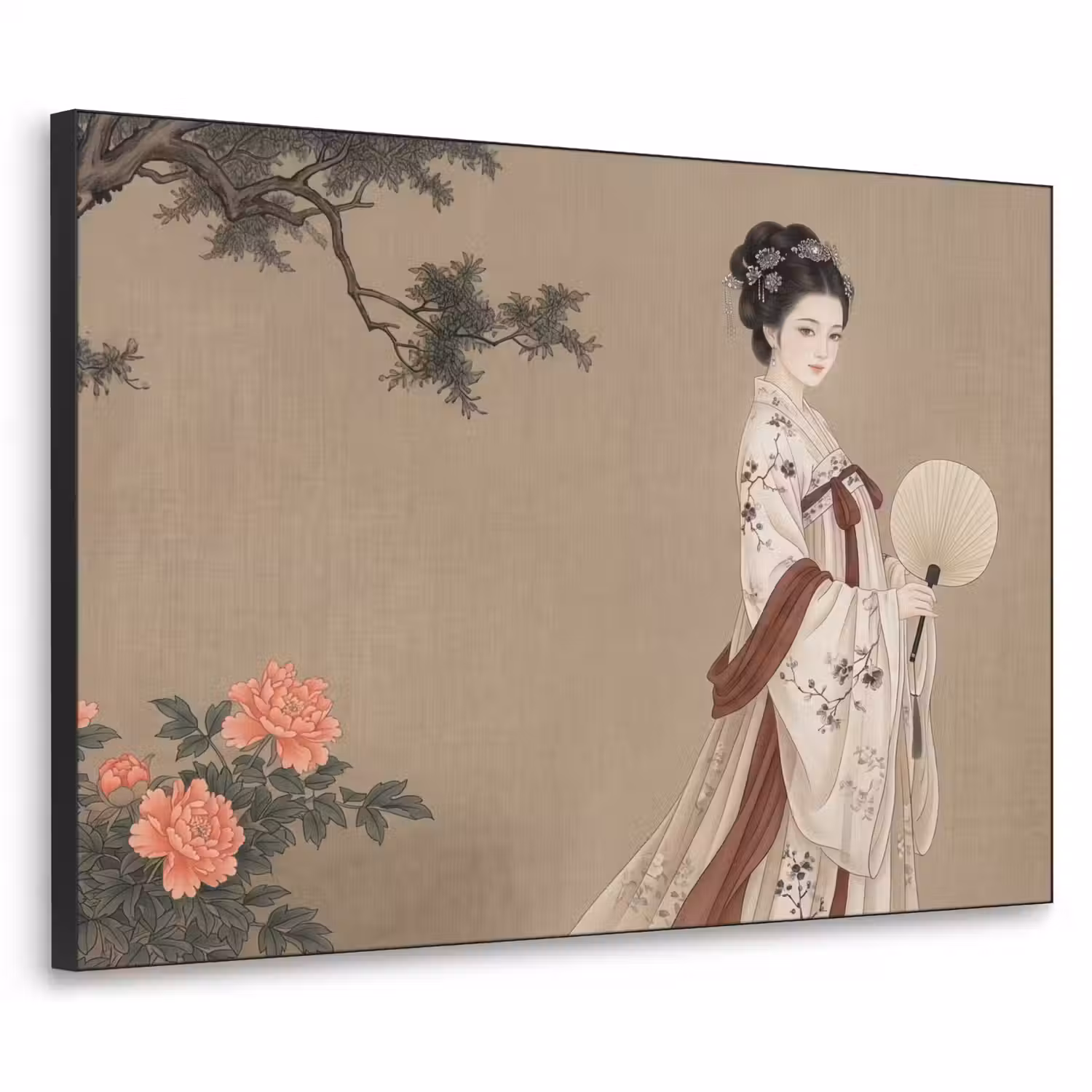 Vrouw - Azië - Kunst - Beige Textielframe zwart klein -3d
