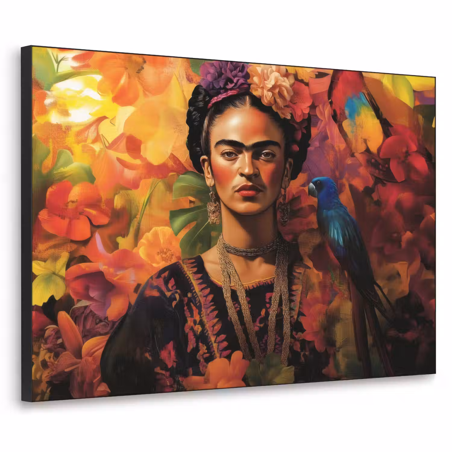 Vrouw - Bloemen - Papegaai - Schilderachtig Textielframe - compleet frame klein -3d