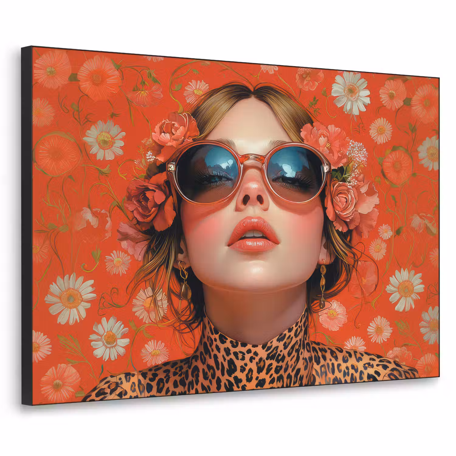 Vrouw - Kleurrijk - Dierenprint - Bloemen Textielframe zwart klein -3d
