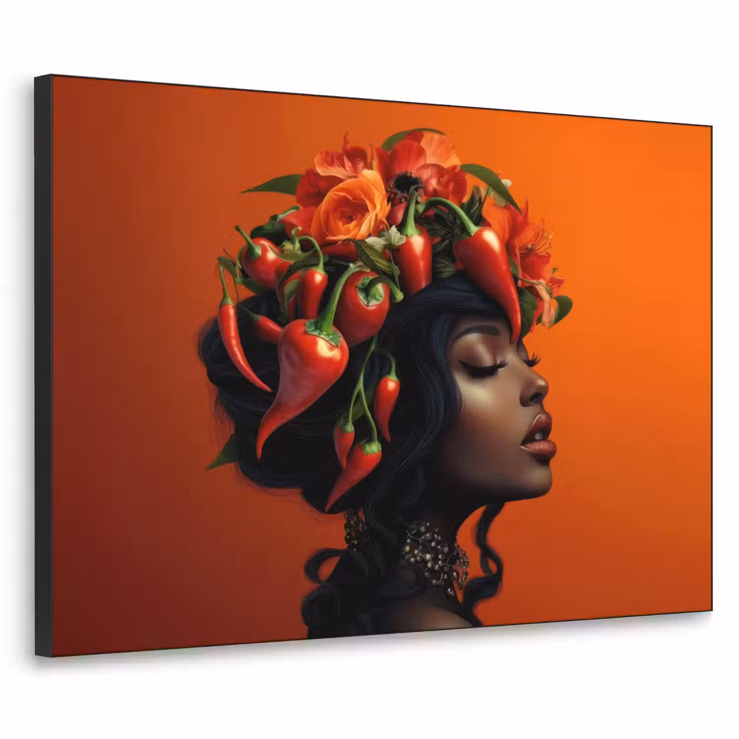Vrouw - Chilipepers - Pepers - Bloemen Textielframe - compleet frame klein -3d