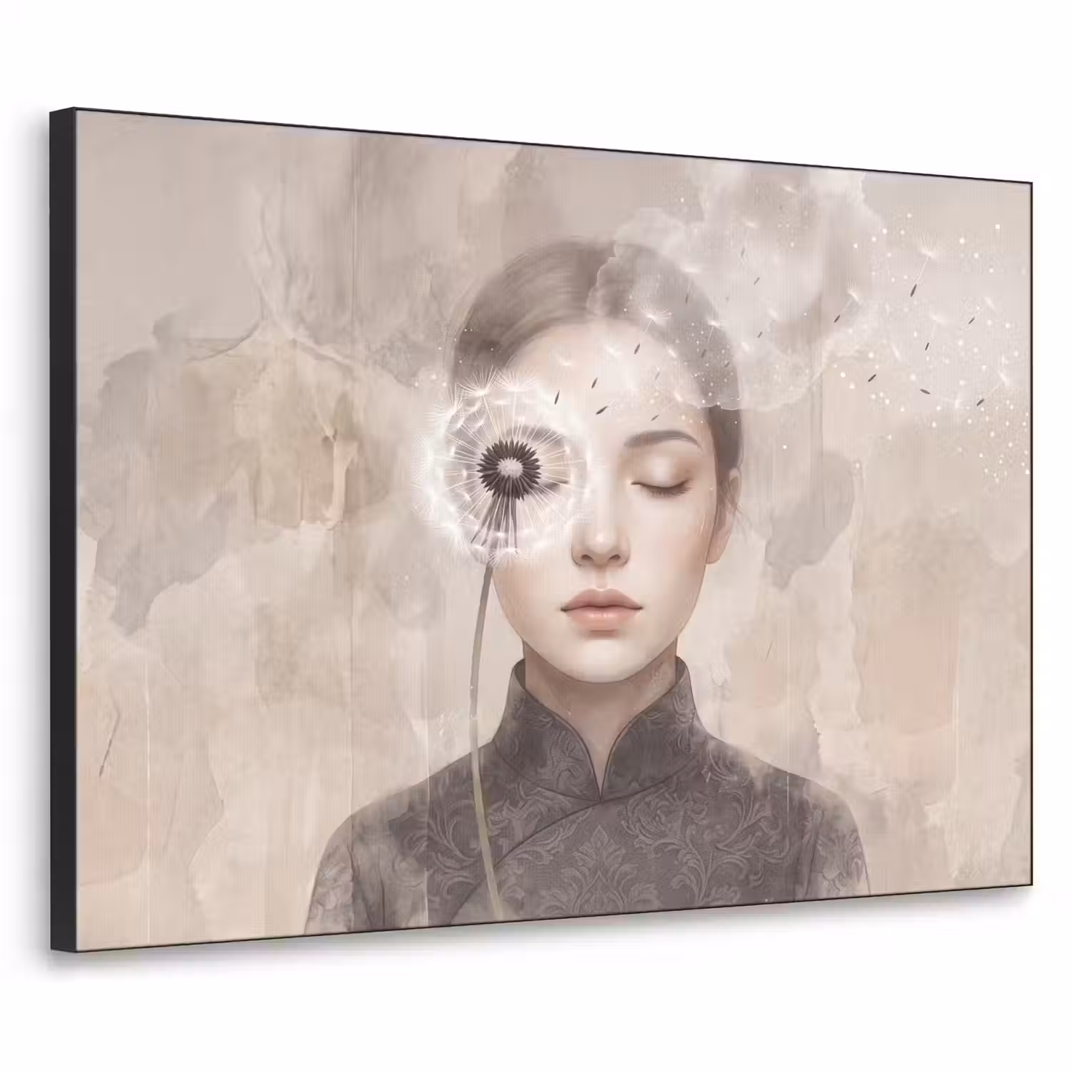 Vrouw - Sereen - Grijs Textielframe zwart klein -3d