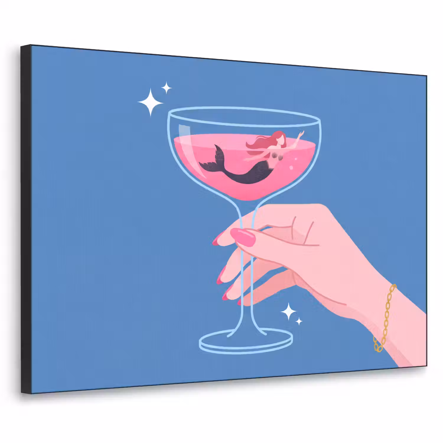 Vrouw - Glas - Abstract - Roze - Blauw Textielframe zwart klein -3d