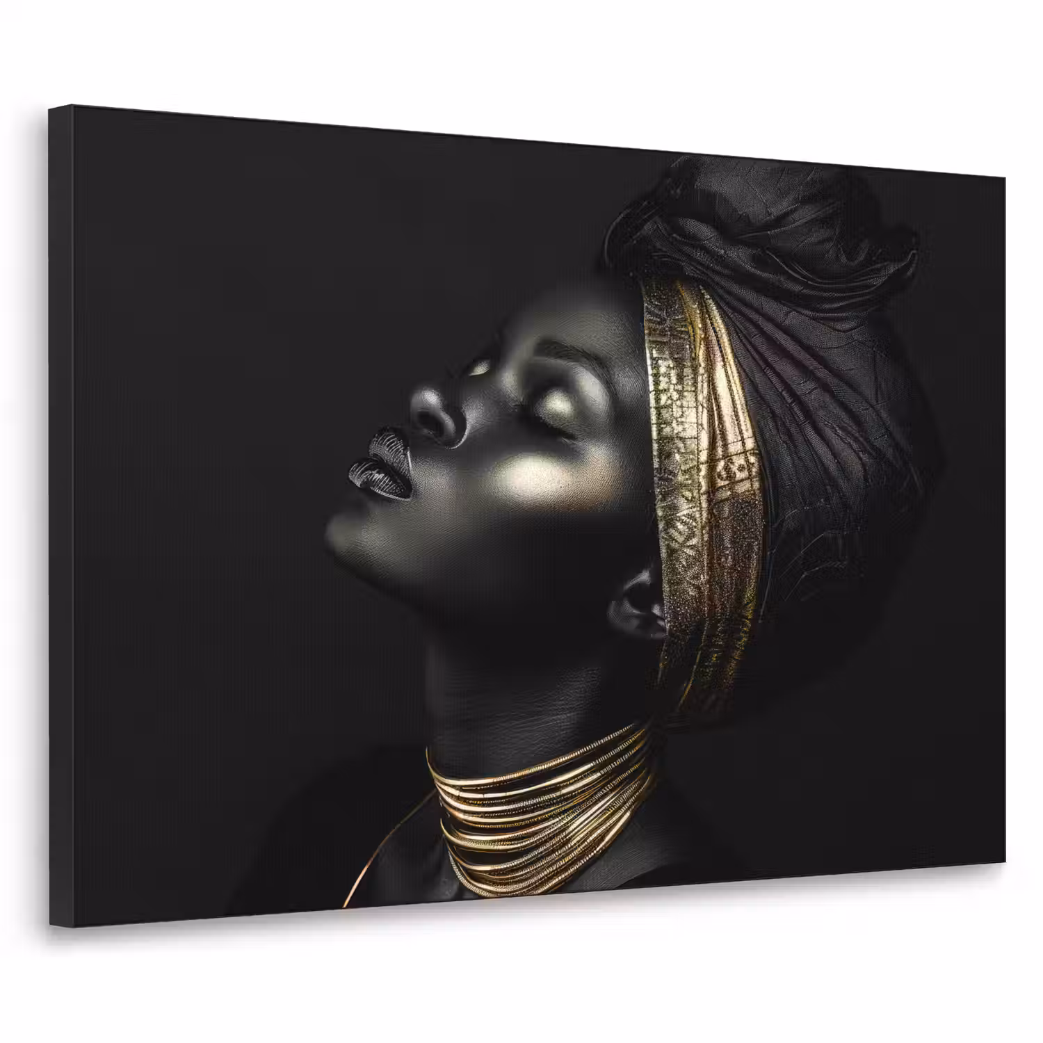 Vrouw - Goud - Portret - Modern Textielframe zwart klein -3d