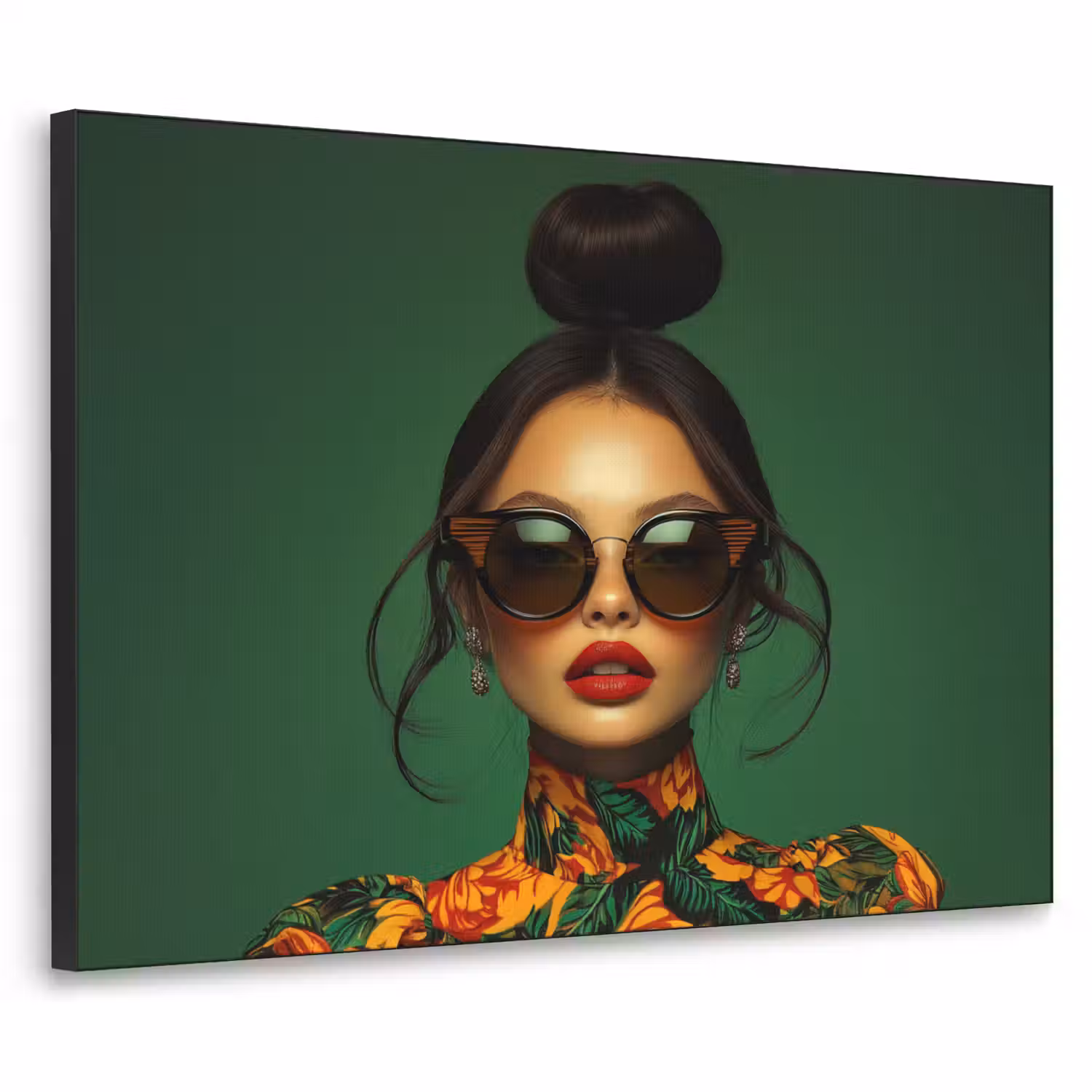Vrouw - Groen - Modern - Bril - Abstract Textielframe zwart klein -3d