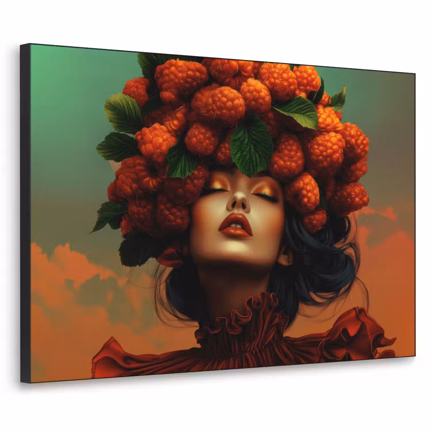 Vrouw - Frambozen - Bladeren Textielframe - compleet frame klein -3d