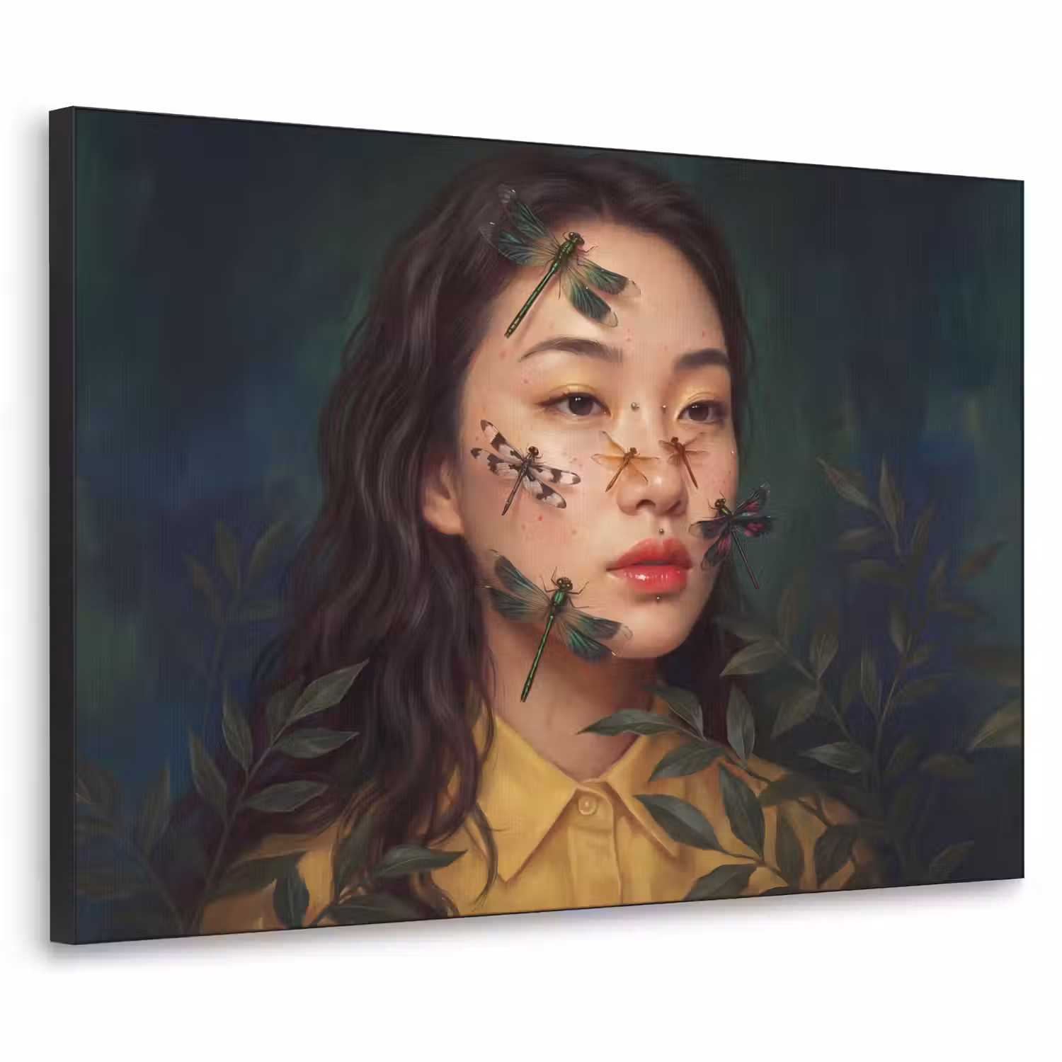 Vrouw - Insecten - Natuur - Portret - Groen Textielframe zwart klein -3d