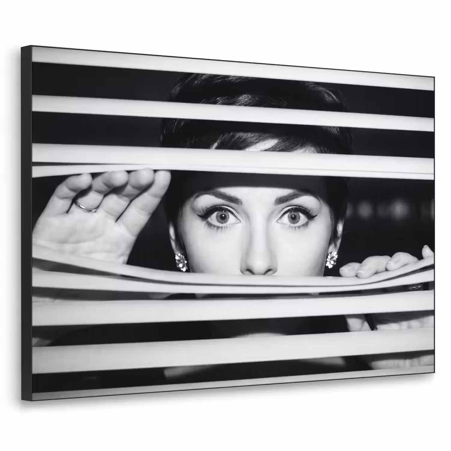 Vrouw - Jaloezieën - Portret - Zwart-wit Textielframe zwart klein -3d