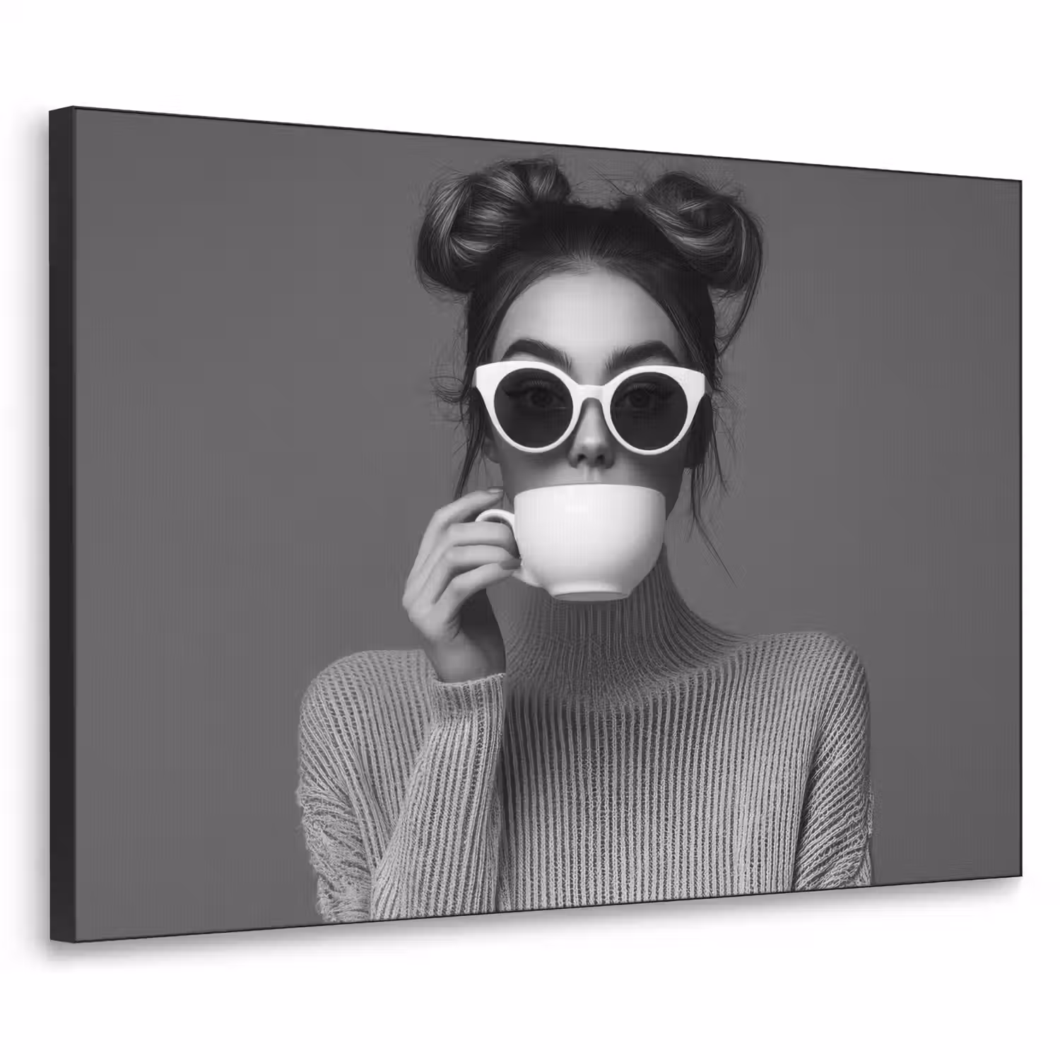 Vrouw - Koffie - Zwart - Wit Textielframe - compleet frame klein -3d