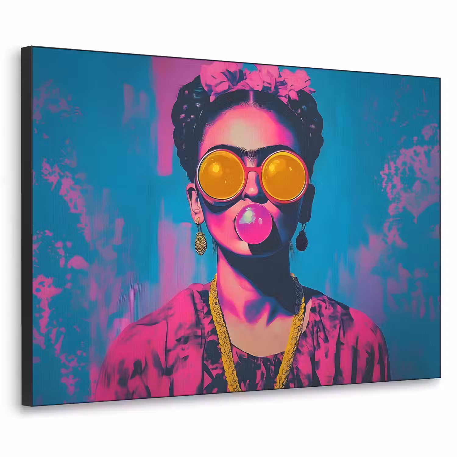 Vrouw - Kauwgom - Zonnebril - Oranje Textielframe - compleet frame klein -3d
