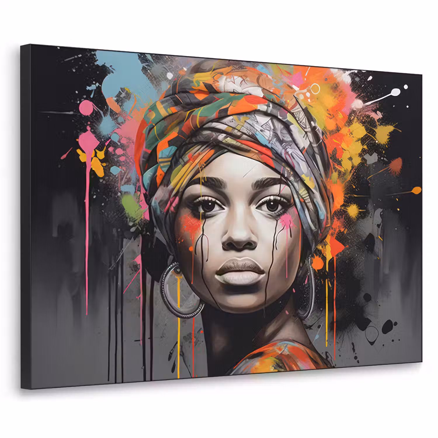 Vrouw - Hoofddoek - Graffiti - Zwart Textielframe zwart klein -3d